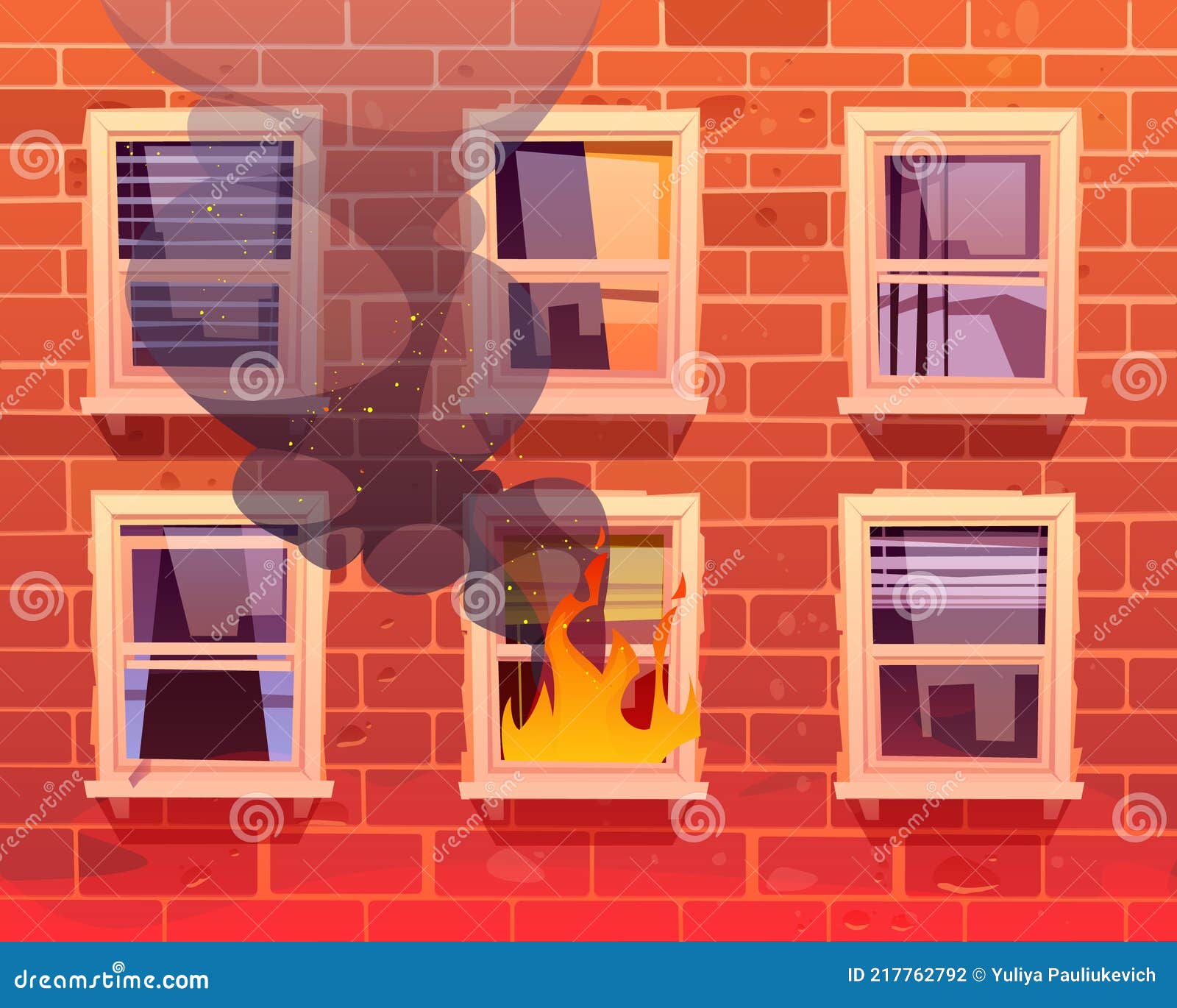 огонь в окне дома с горящими языками пламени Иллюстрация вектора ...
