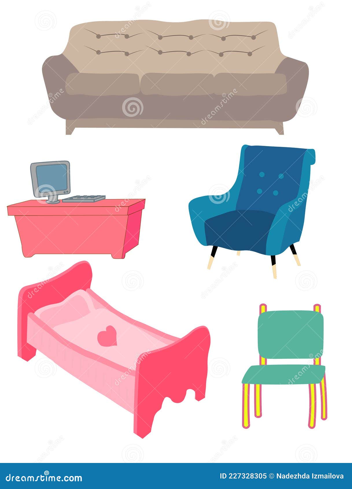 A Set of Illustrations for a Children S Book about Furniture. Stock