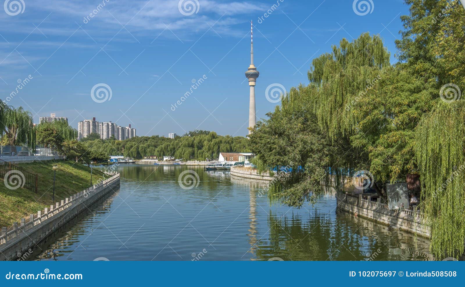 Осматривающ китайское ТВ централи возвышайтесь от парка Yuyuantan, города Пекина, Китая