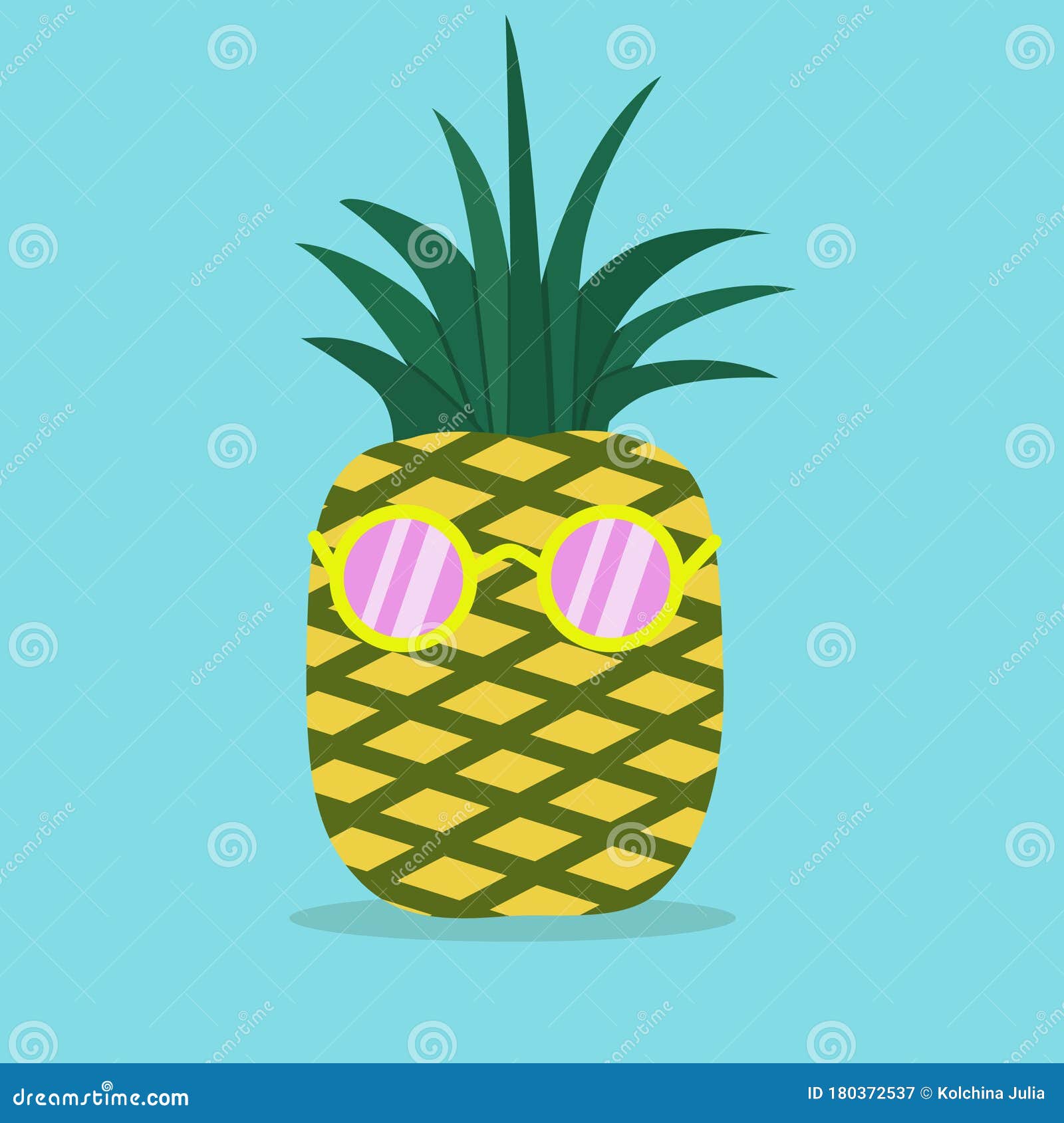A Ripe Yellow Pineapple with Pink Glasses Stock Vector Illustration