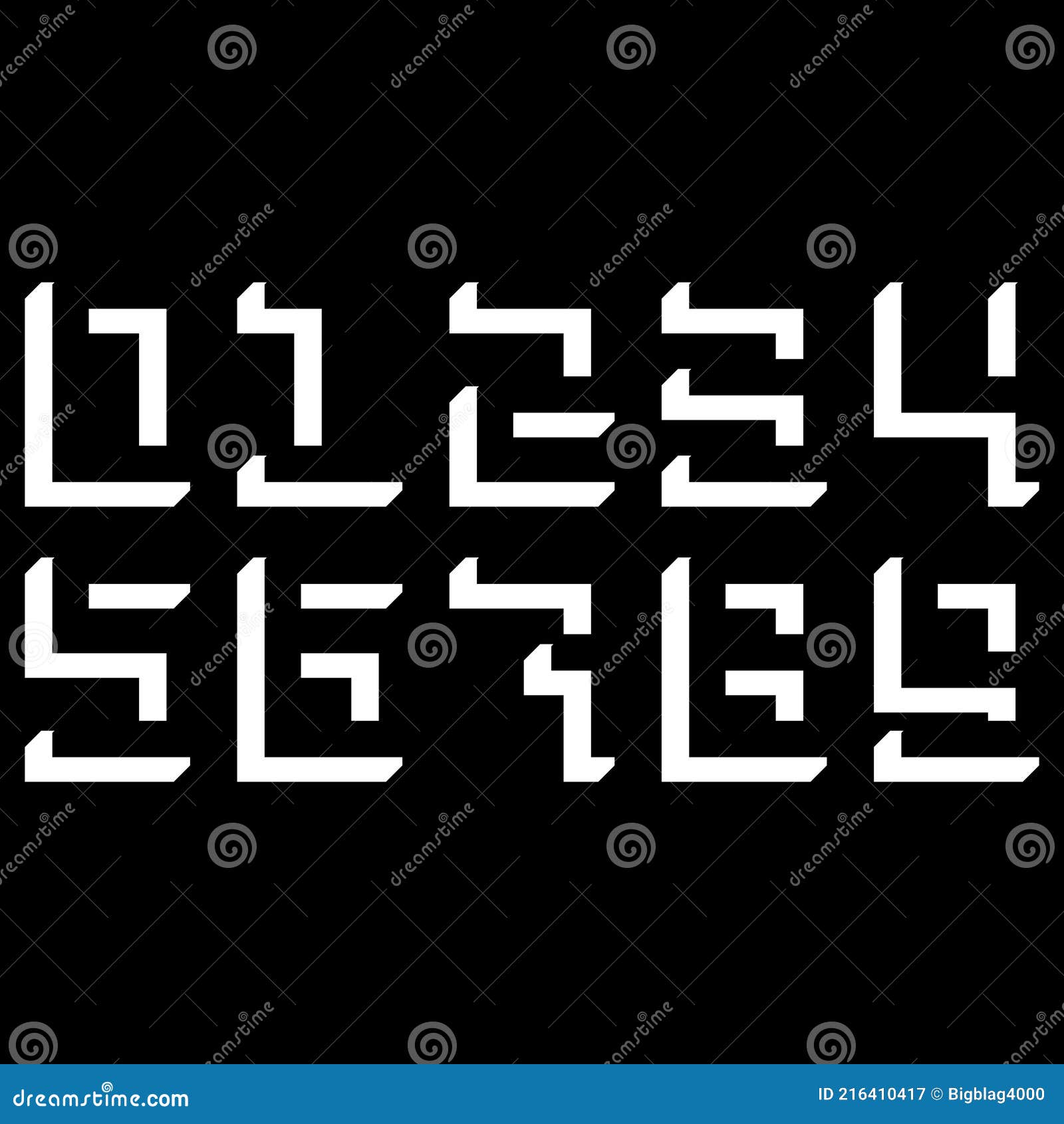 Decorative White Numbers on Black Background.Art Font. Stock Vector