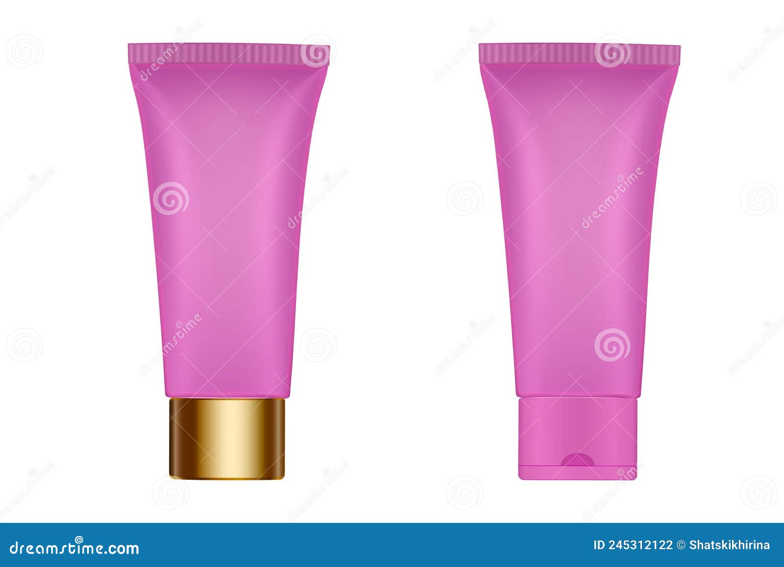 Set of 2 Pink Plastic Tubes with Gold Cap. Hand Cream, Mask or Lotion