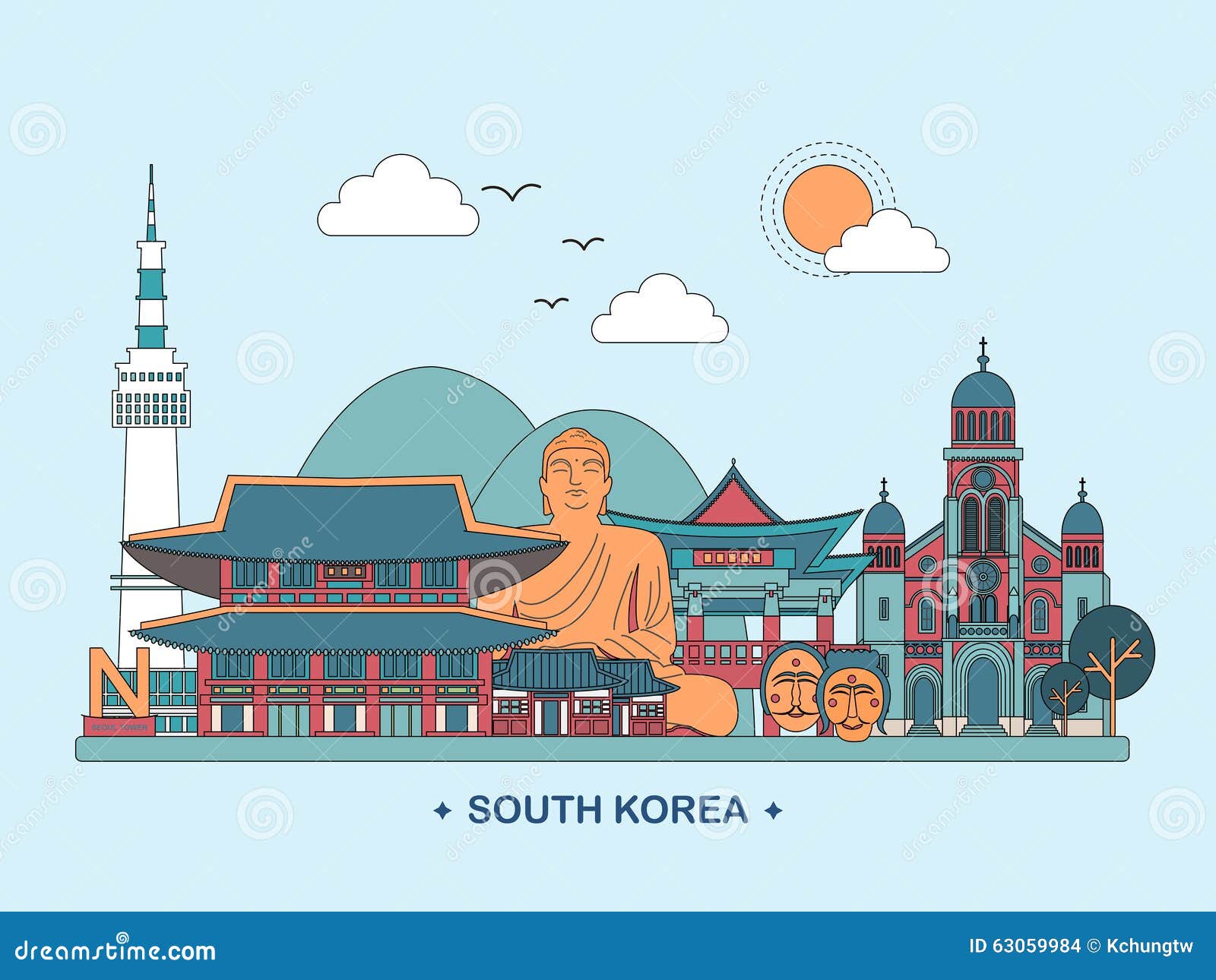 Южная Корея иллюстрации флэт