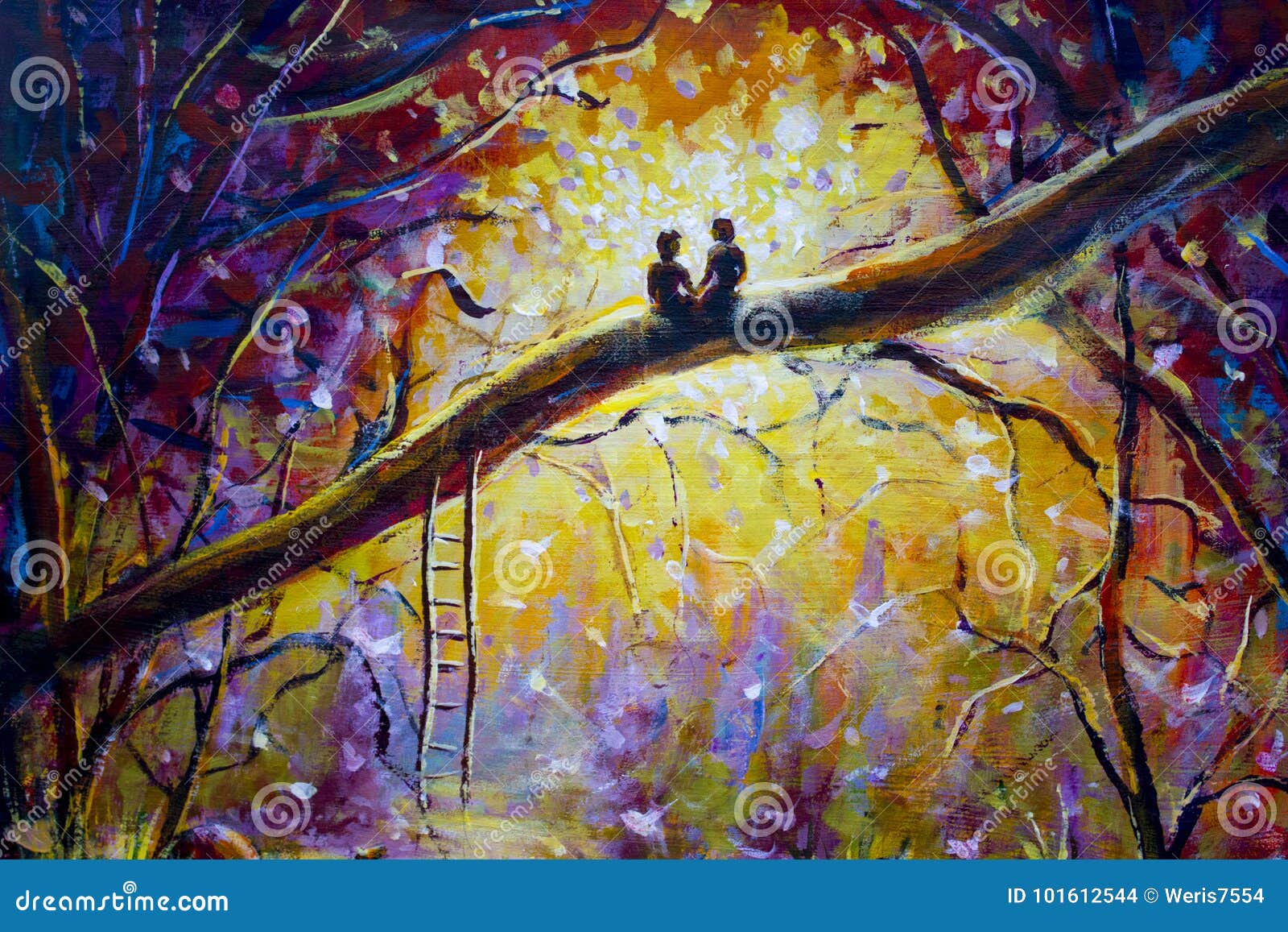 Первоначально картина маслом на холсте - парень и девушка сидят на ...