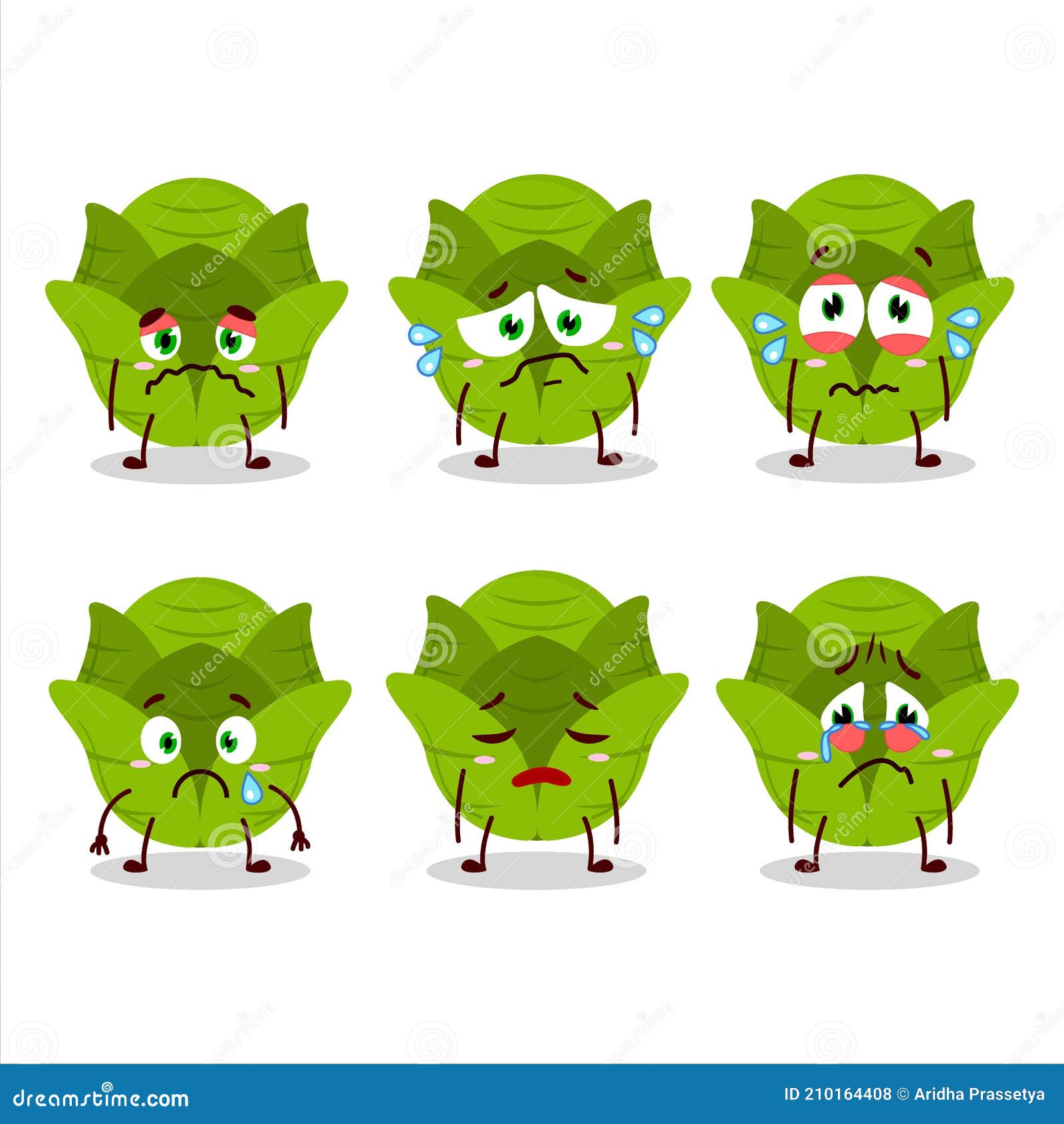 Персонаж мультфильма капусты Savoie с грустным выражением. Иллюстрация ...