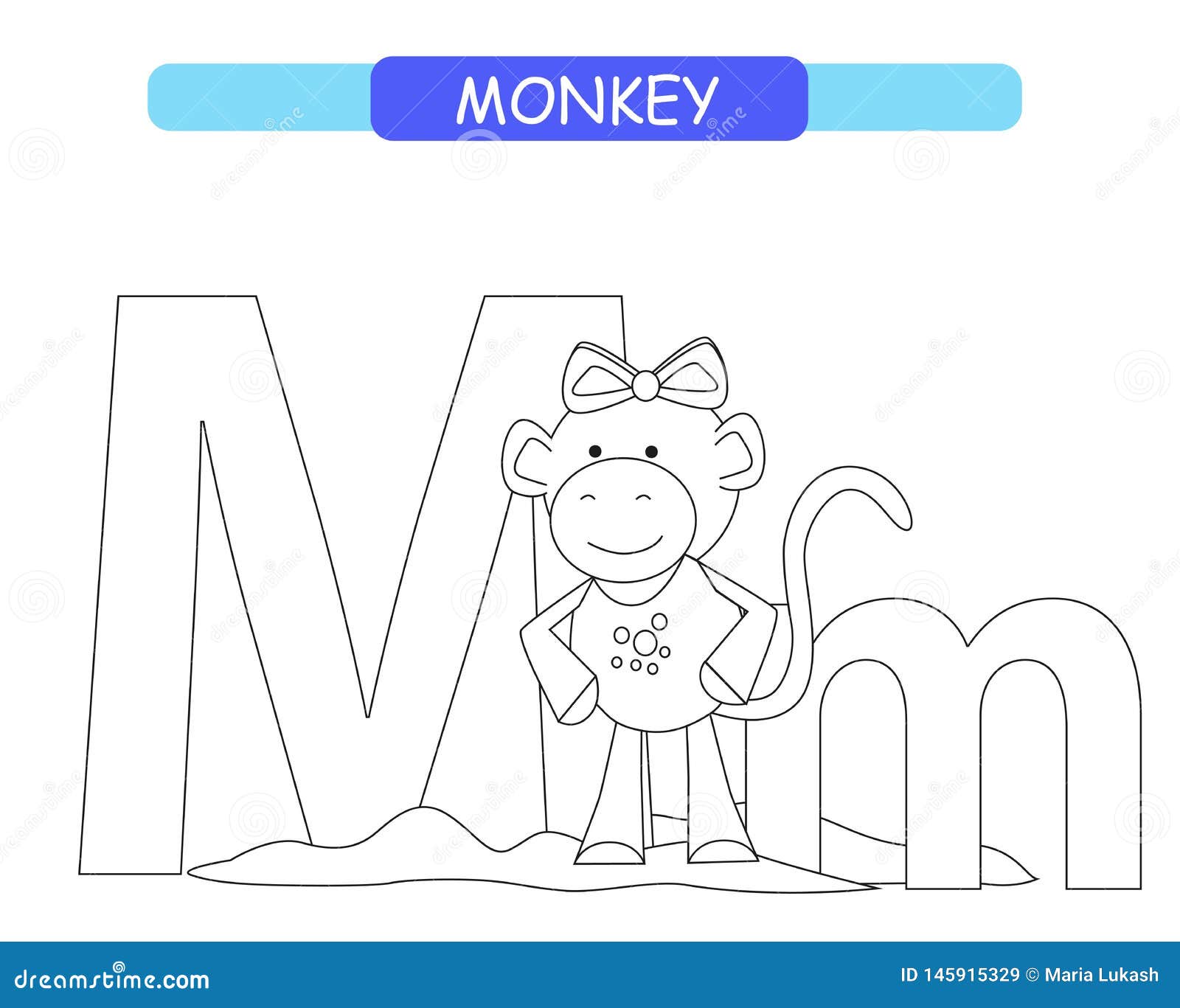 Letter M and Funny Cartoon Monkey. Coloring Page. Animals Alphabet a-z ...