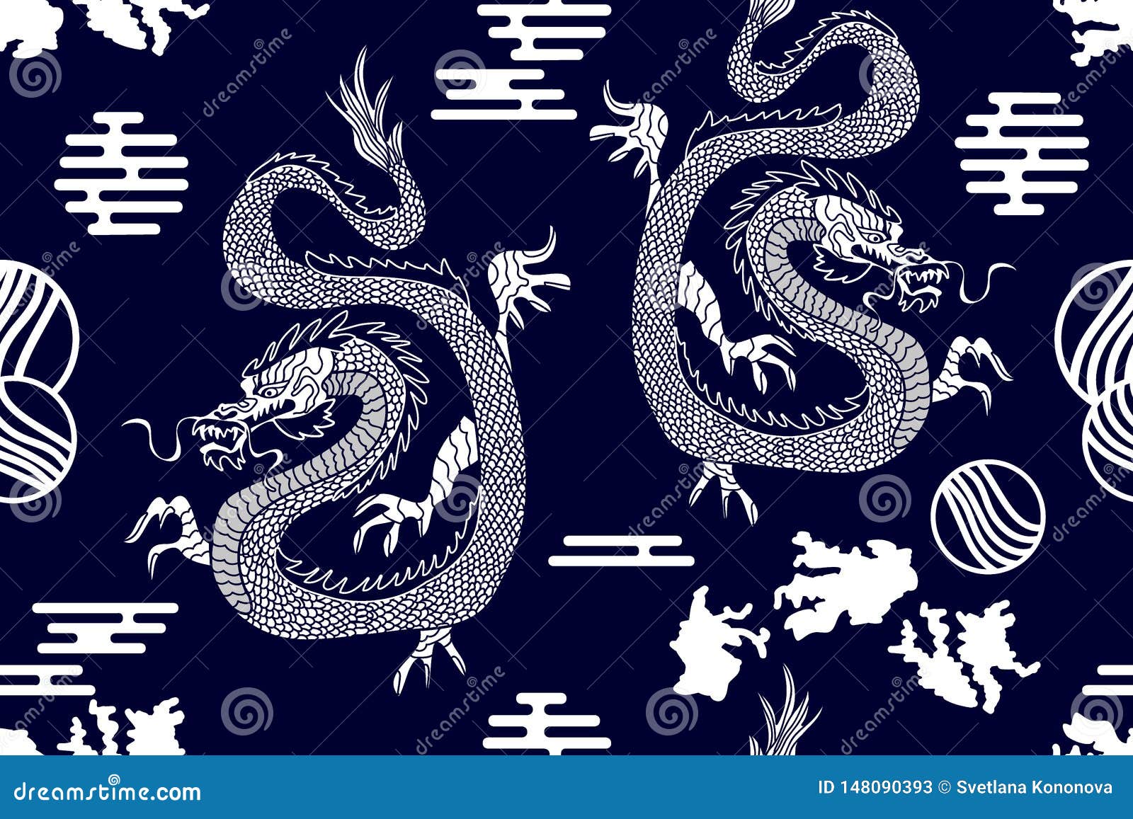 Silk Kimono Print with Dragons. Stock Vector - Illustration of ...