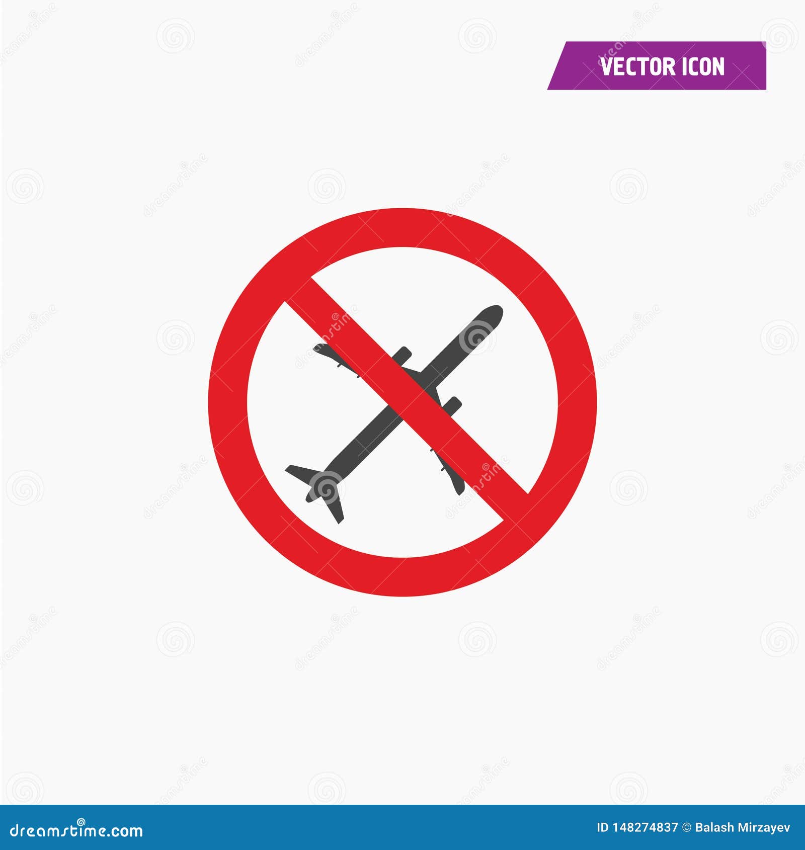 Red No Plane, No Flight, No Fly Zone Icon. Stock Vector Illustration