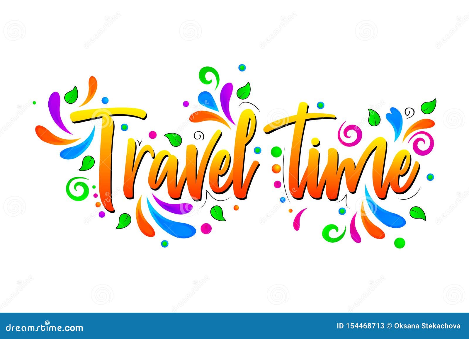 Travel Time! Colorful Vector Lettering Isolated Illustration on White