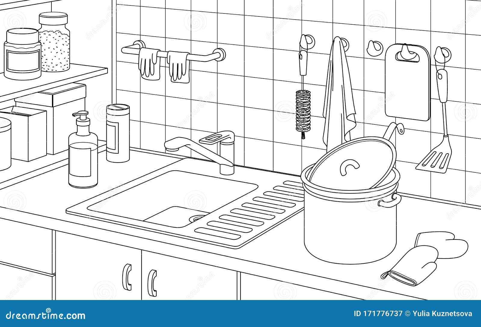 Part of the Interior of the Kitchen with a Sink for Washing Dishes, a