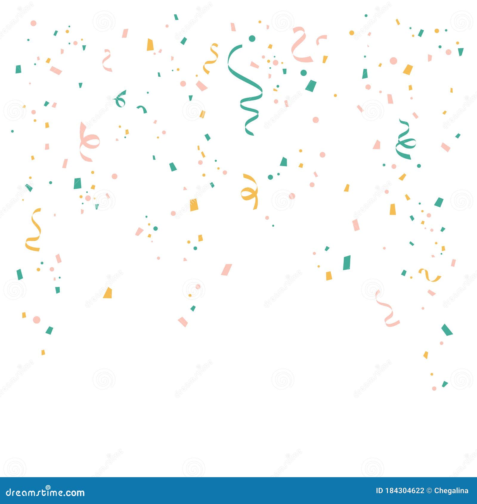 Many Falling Colorful Confetti and Ribbon on White Background. Holiday