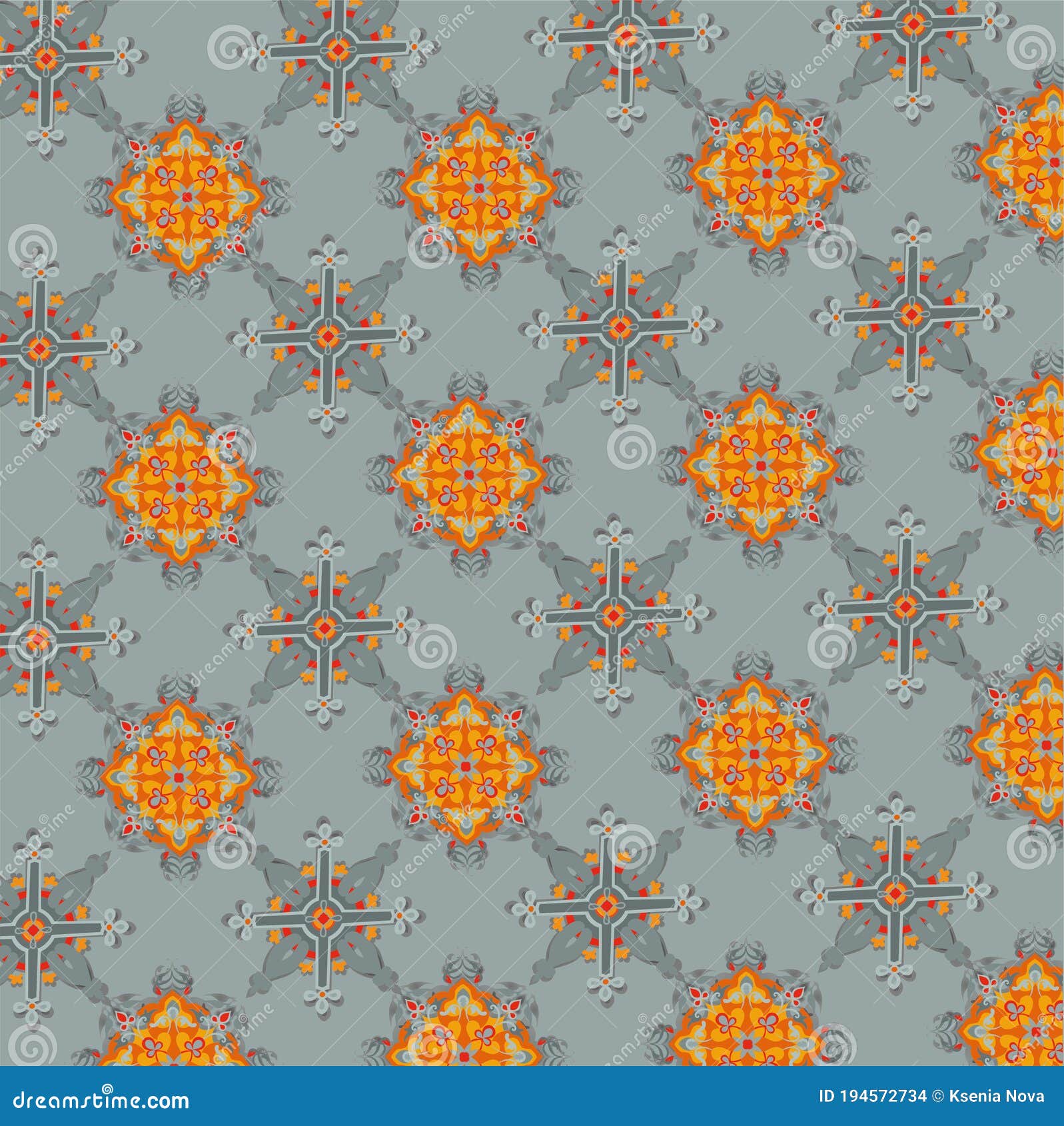 Orange and Charcoal Patterns on the Gray Background Stock Illustration