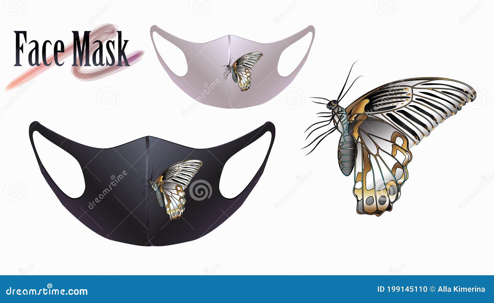 Vector Illustration of a Butterfly on a Facial Mask. Stock Vector