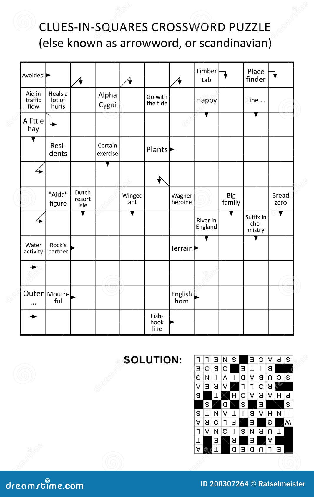 Cluesinsquares Crossword Puzzle, or Arrow Word Puzzle, Else Arrowword