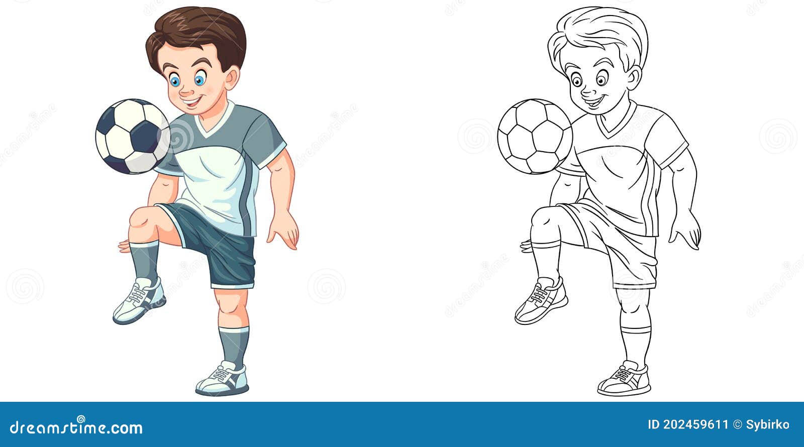Coloring Page with Boy Playing Football Stock Vector Illustration of football, line 202459611