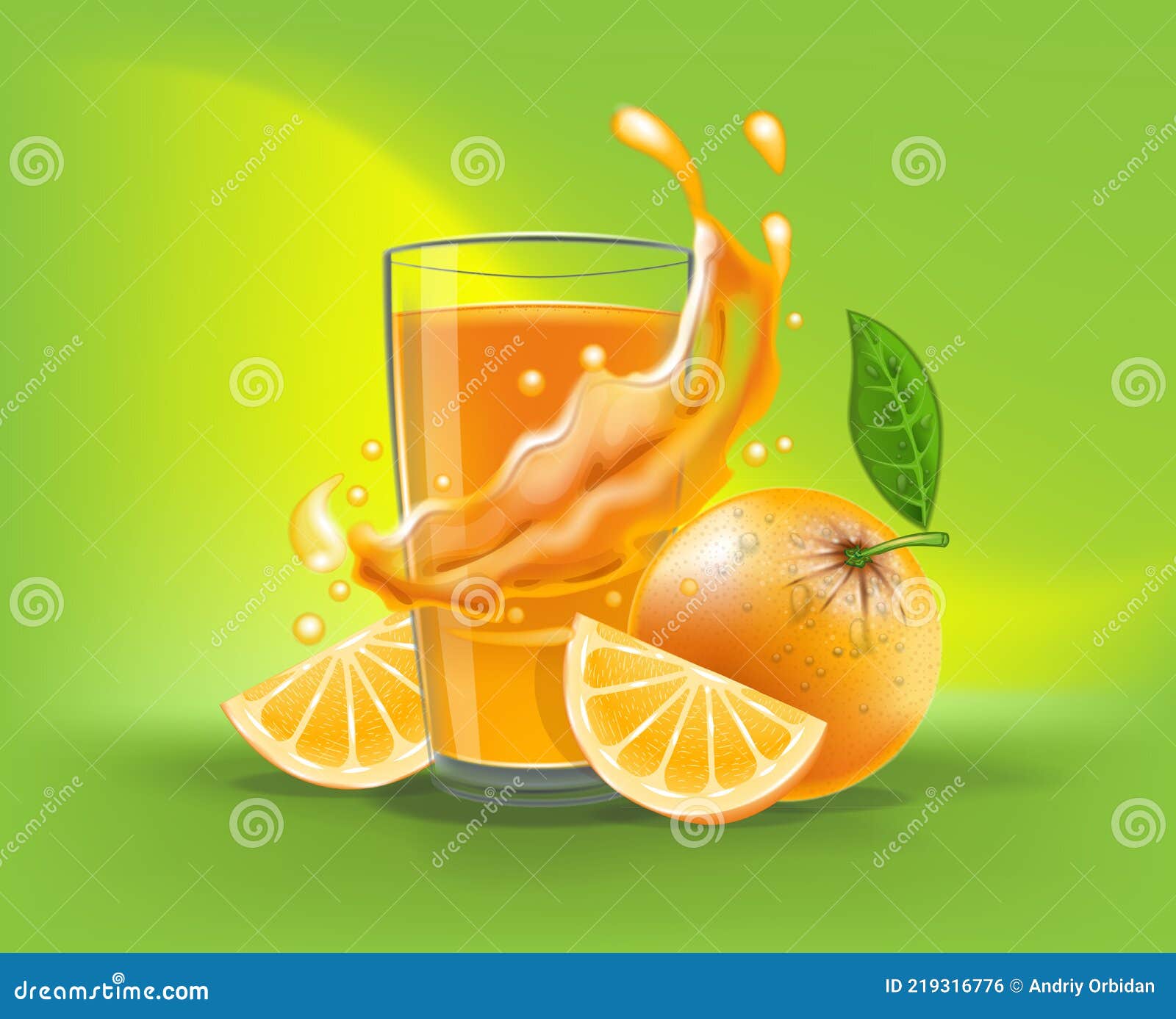 Glass of Orange Juice with Splash and Slices of Orange. Healthy Organic