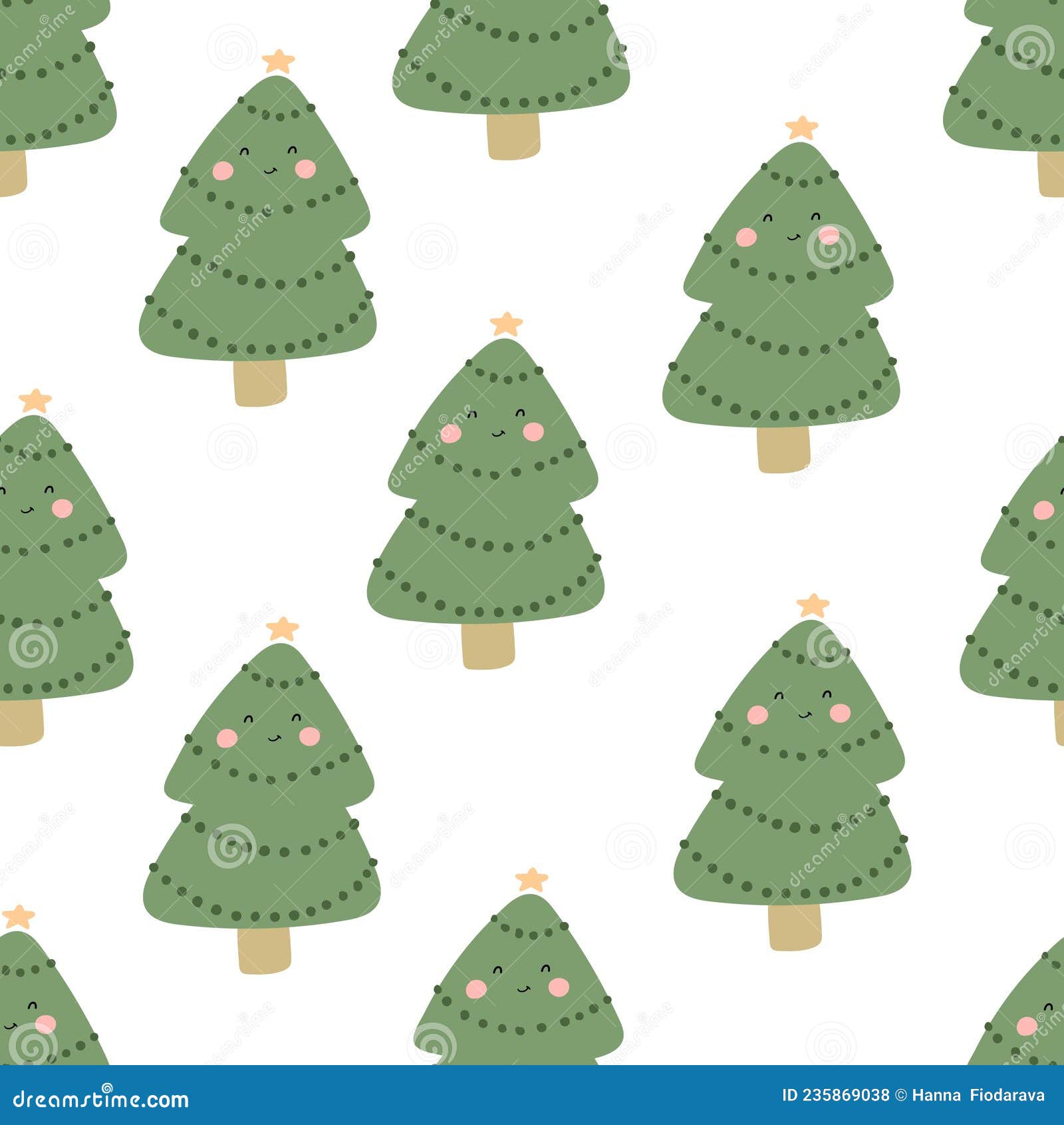 Holiday Seamless Pattern with Christmas Tree, Decorative Elements