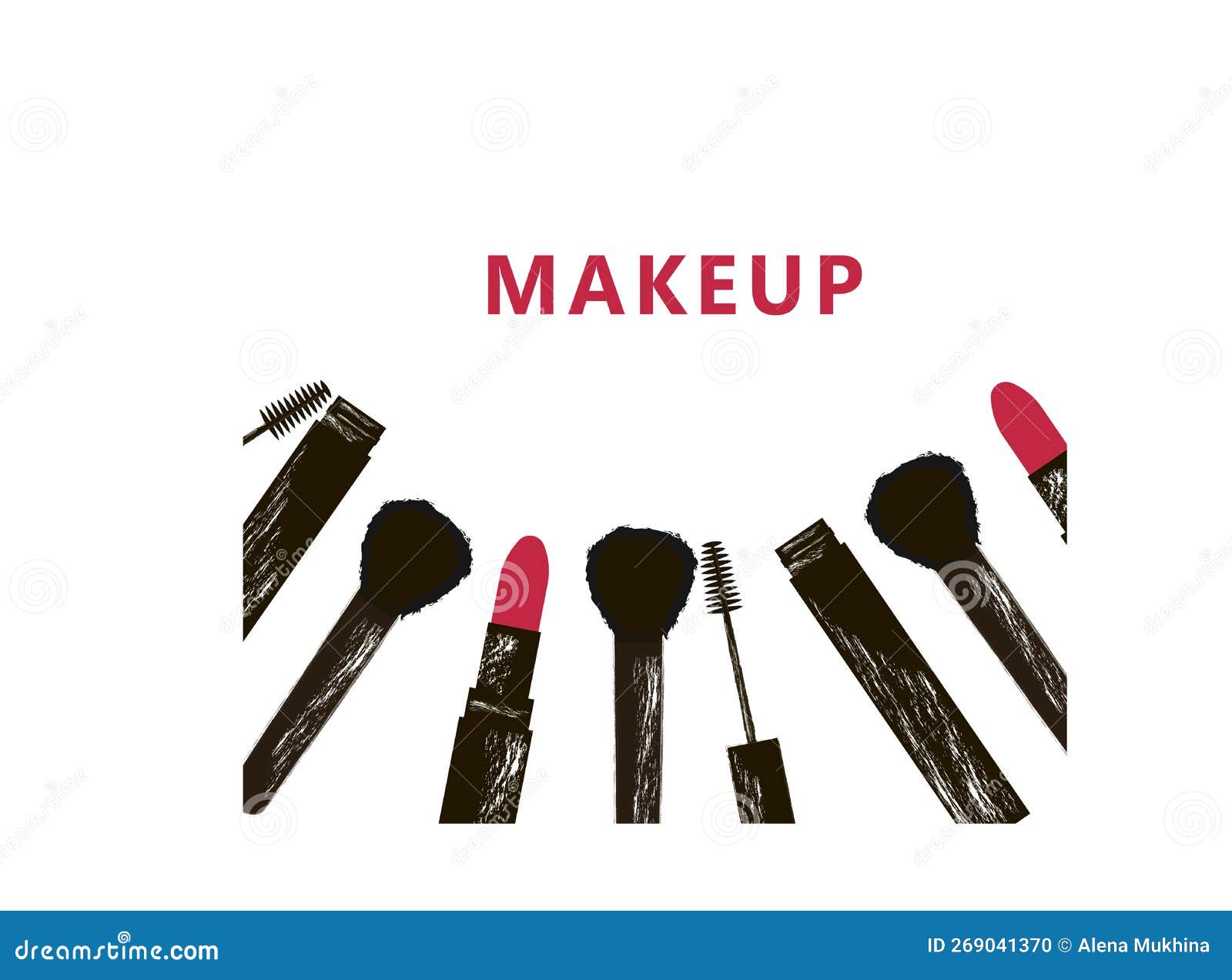 Makeup Set. Compact Powder, Red Lipstick, Mascara, Black Eyeliner