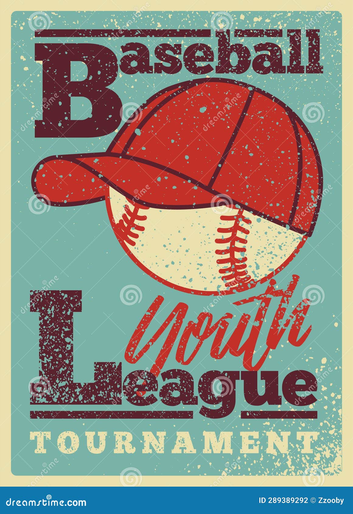 Baseball Youth League Tournament Typographical Vintage Grunge Style