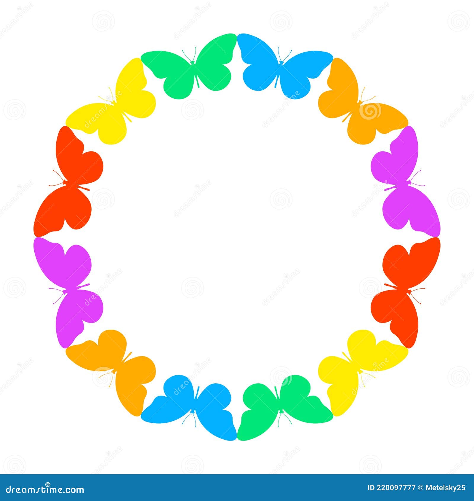 Butterfly Circle Frame. Colorful Butterflies Border. Vector