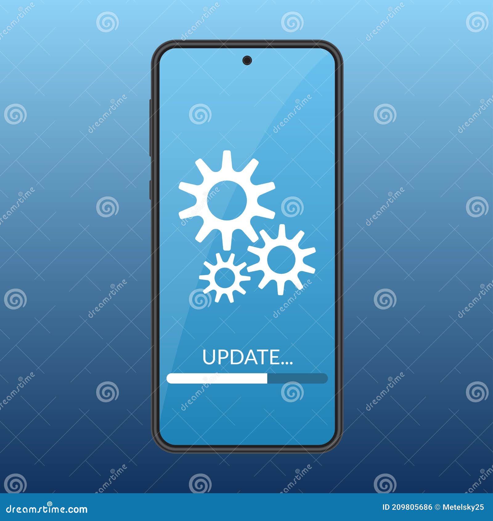 Smartphone Update Process. Mobile Phone with Progress Bar on the Screen