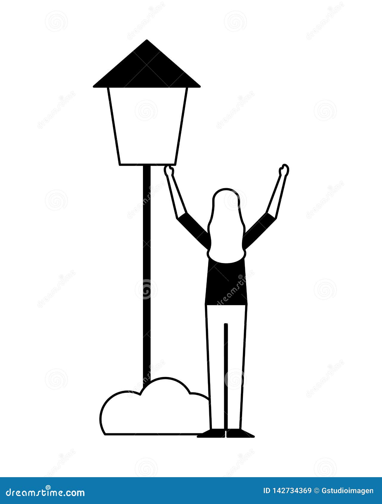 Положение женщины с кустом лампы столба Иллюстрация вектора ...