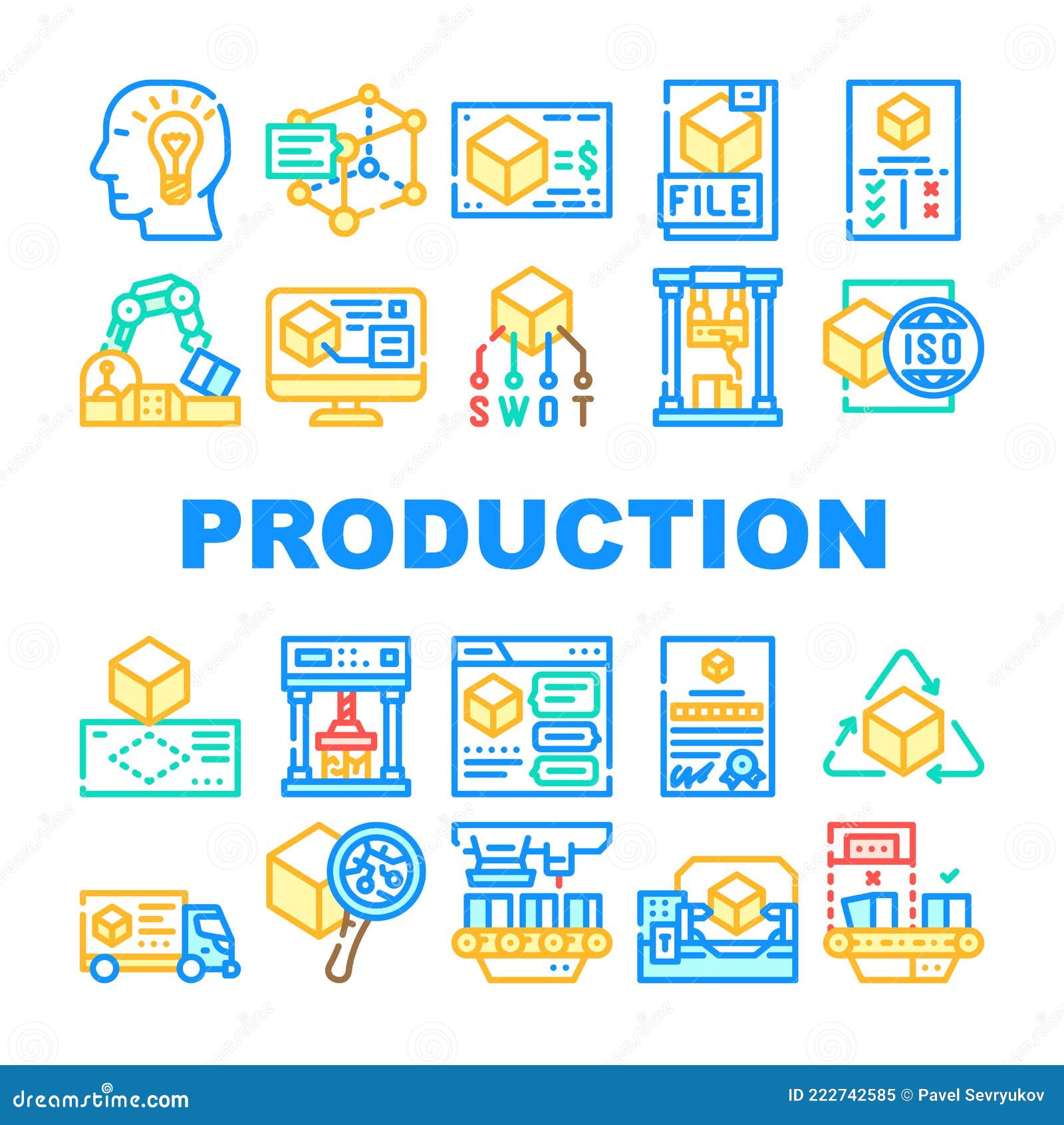 производство бизнес коллекция иконки набор вектор Иллюстрация вектора ...