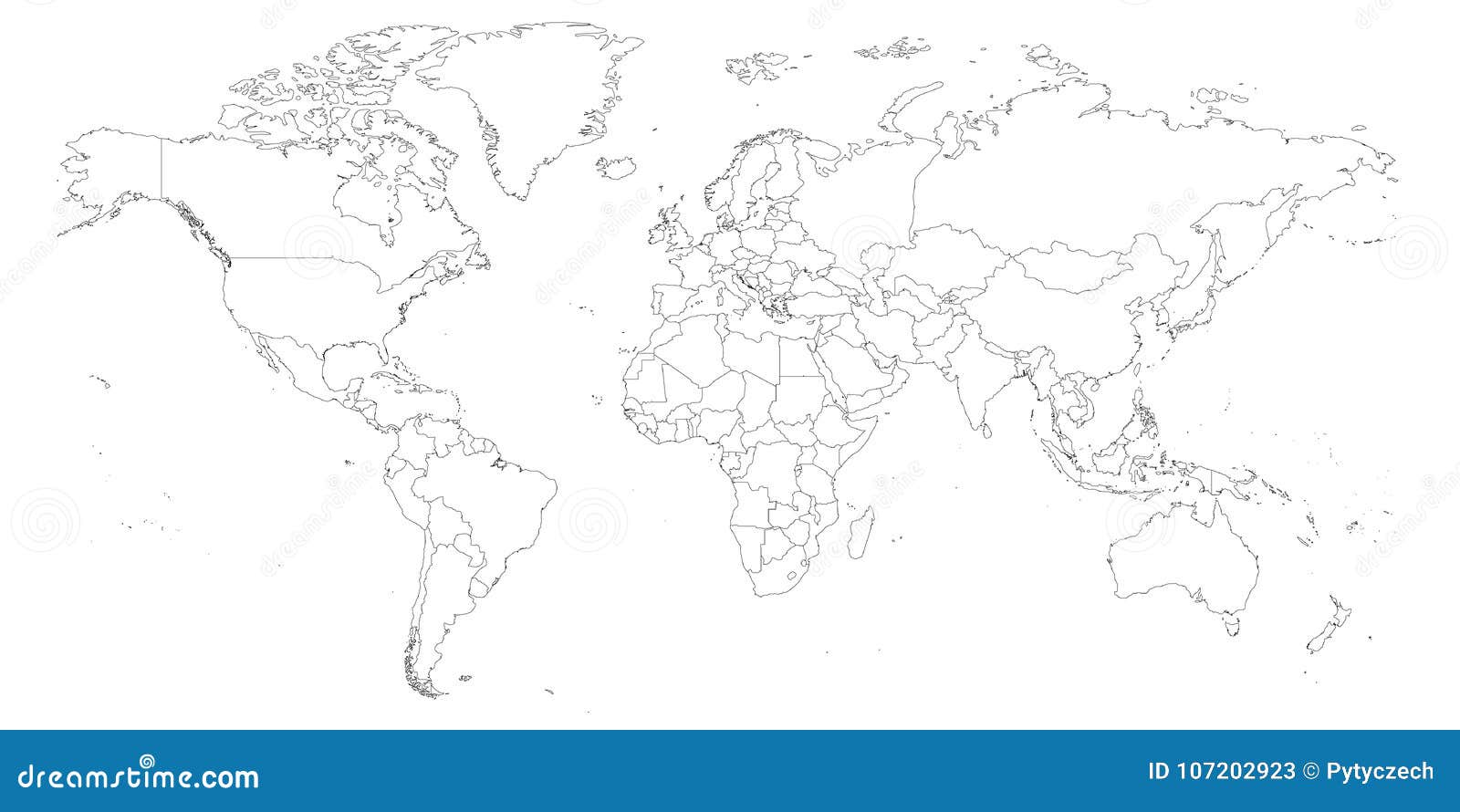 Пустая контурная карта мира Рабочее лист для землеведения Иллюстрация ...