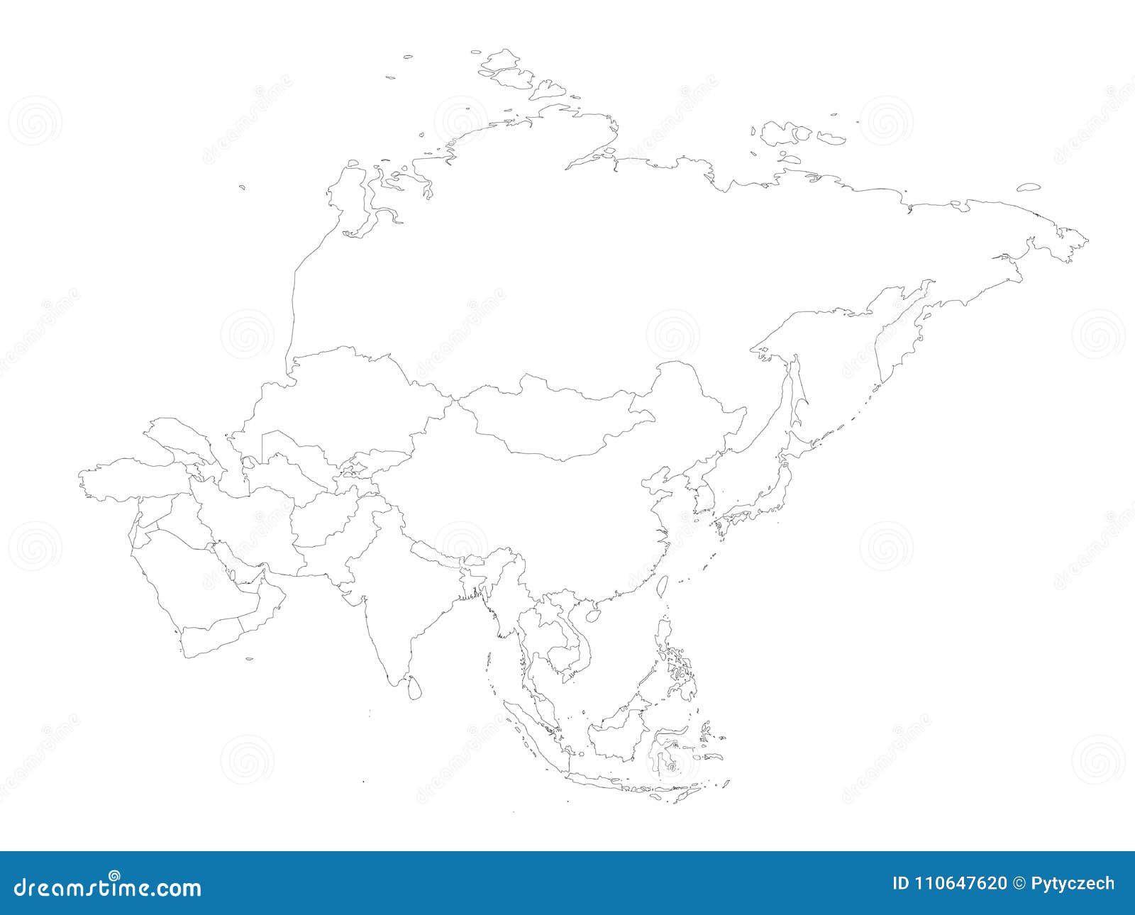 Контурная карта зарубежной Азии с границами государств