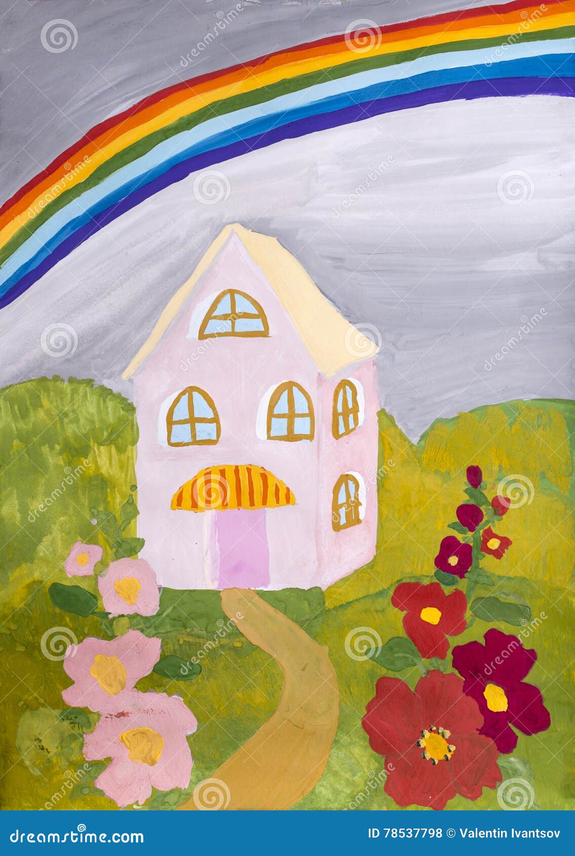 Рисование для малышей красками домик