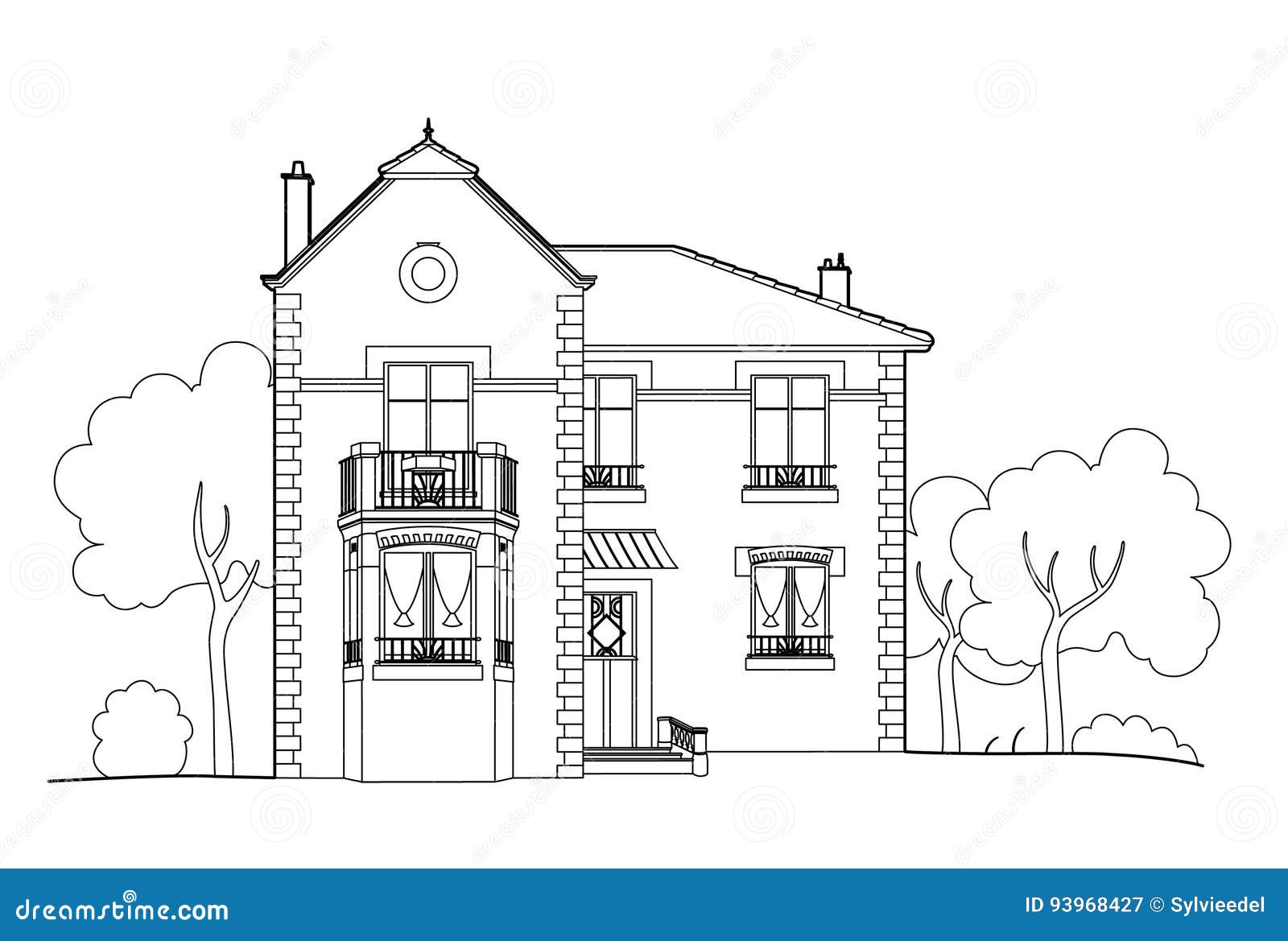 Графика иллюстрации большой дом с колоннами