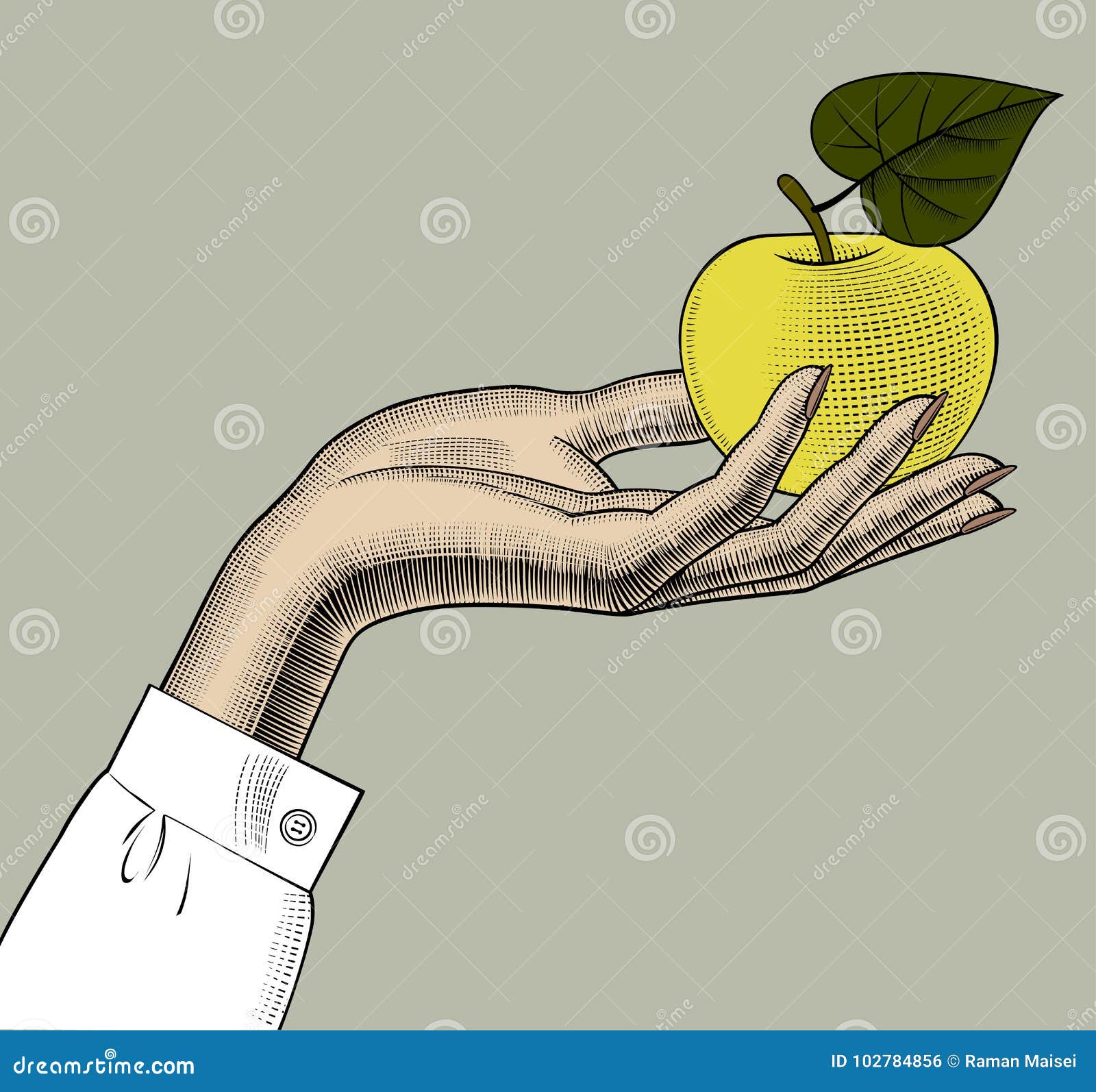 Яблоко в руке рисунок