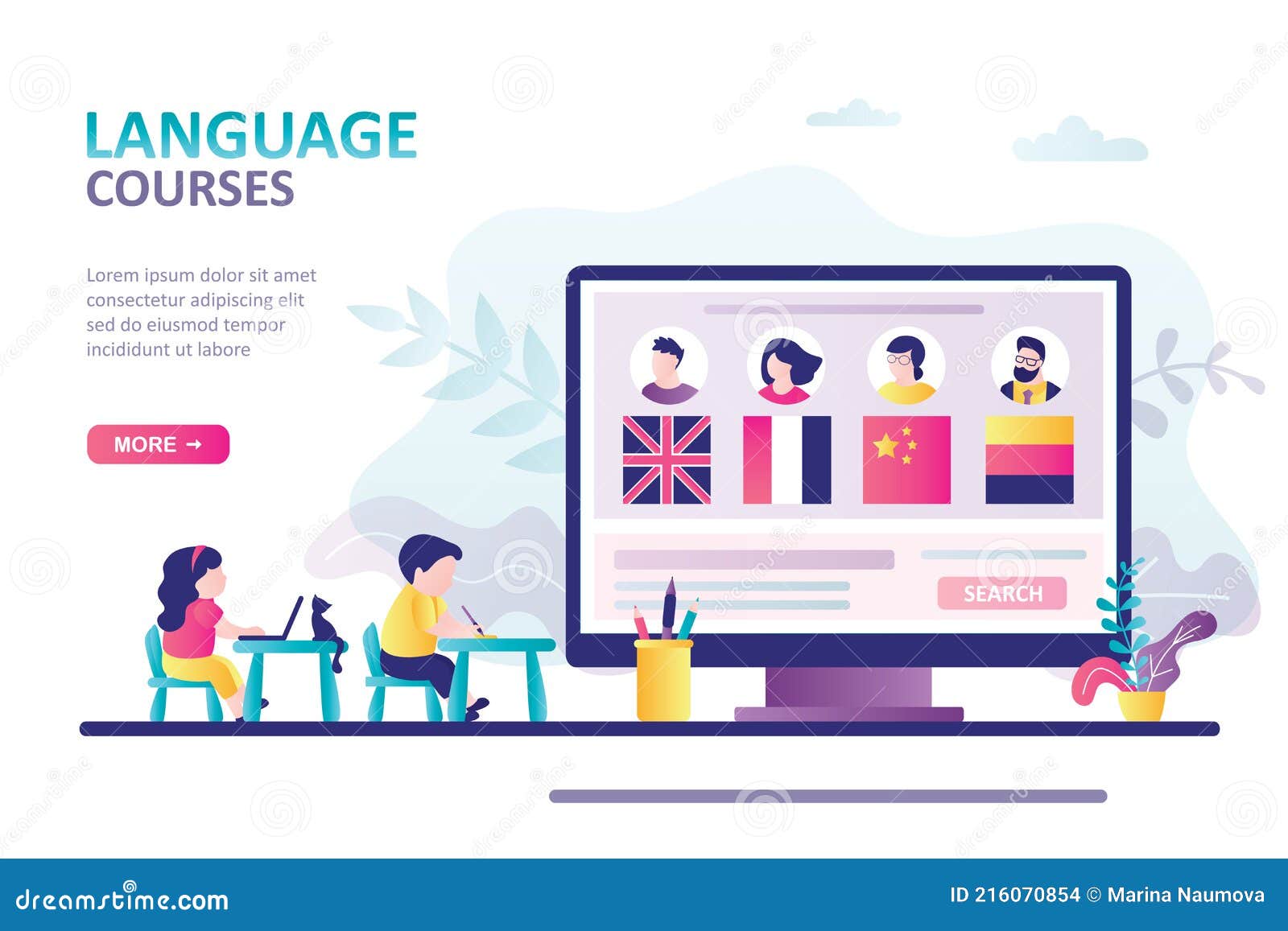 Ð¡hildren Sit at Desks and Studying of Foreign Language. Concept of