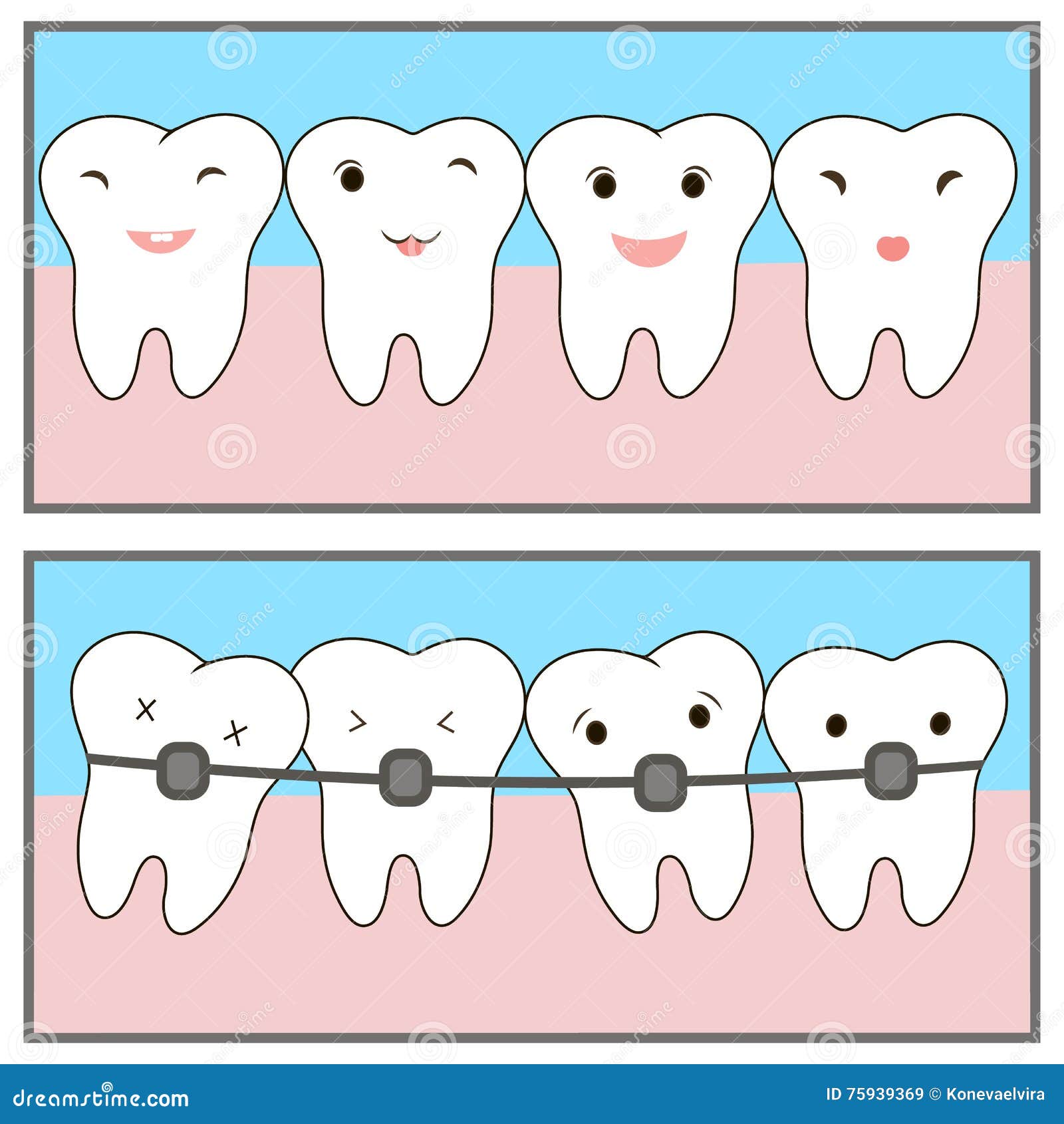 Мультяшные зубы с брекетами