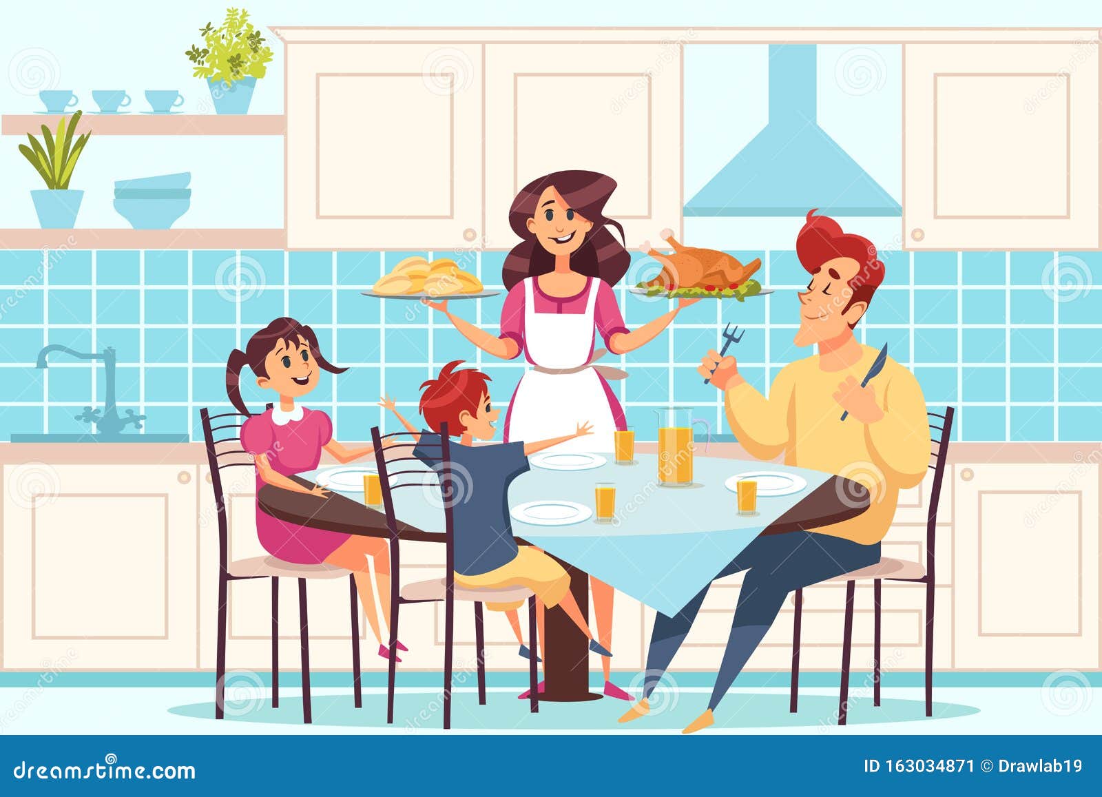 Семья на кухне иллюстрация
