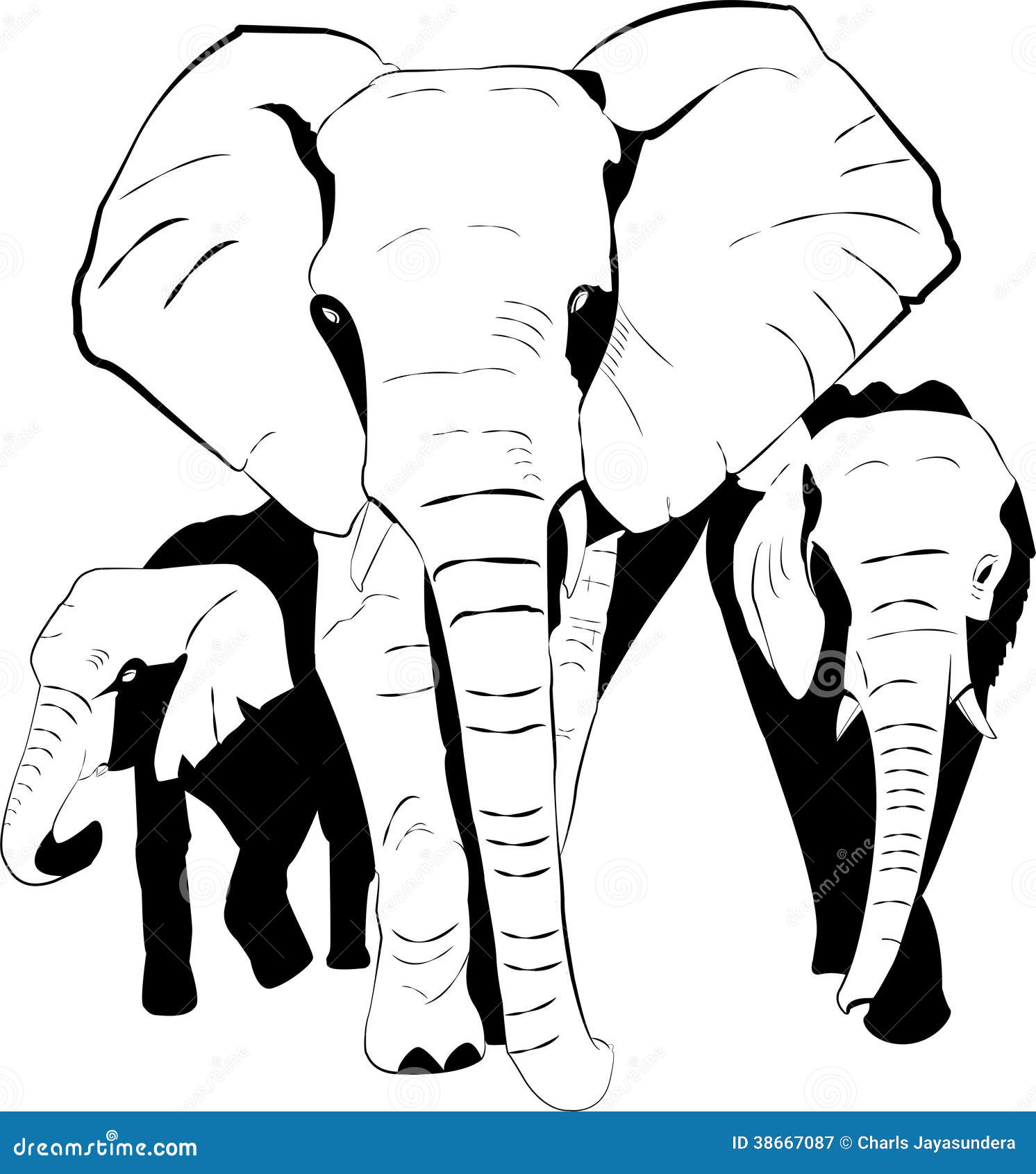 Семья слонов эскиз контур