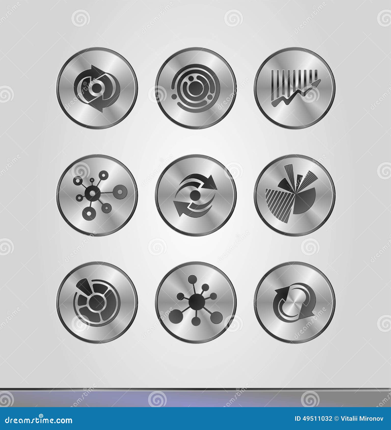 Серебряные значки дела. Vector иллюстрация серебряных значков дела в круглых рамках
