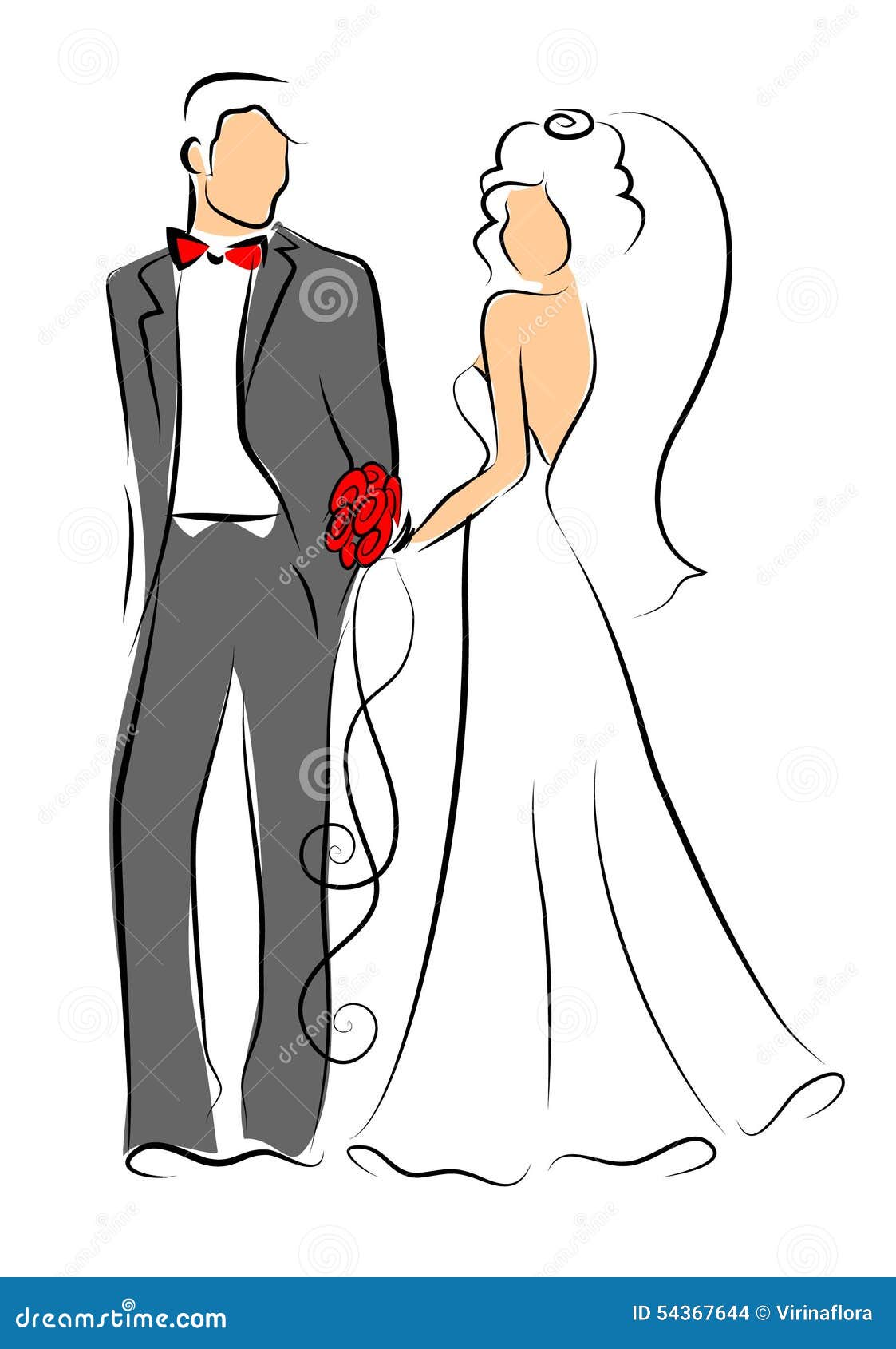 Жених и невеста контур рисунок