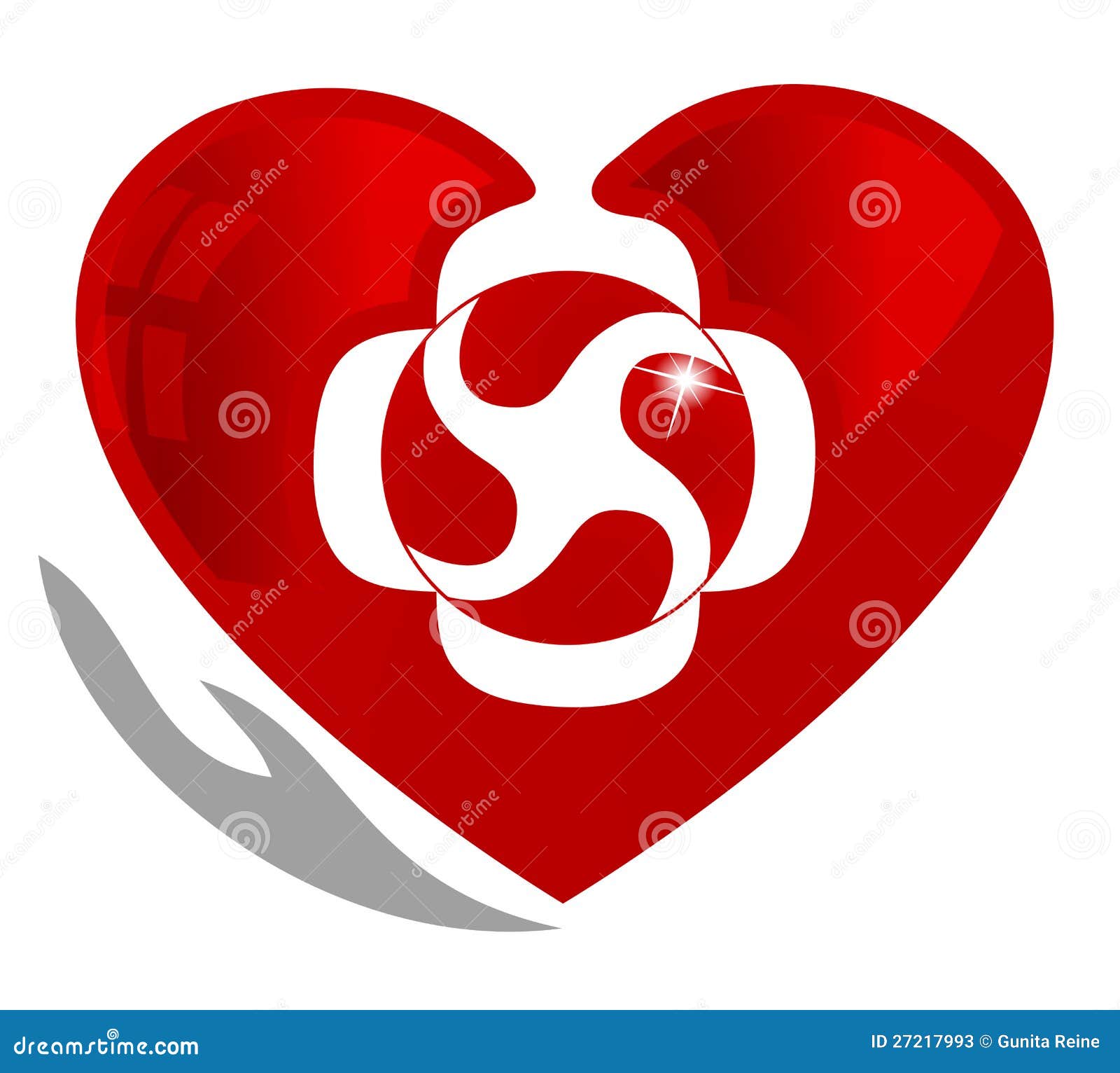 Символ циркуляции крови. Символ кардиологии, медицинских и здоровых сердца. Сердце символизирует циркуляцию крови в сердце и повсеместно в тело. Рука символизирует излечивать и предохранение системы кровообращения.