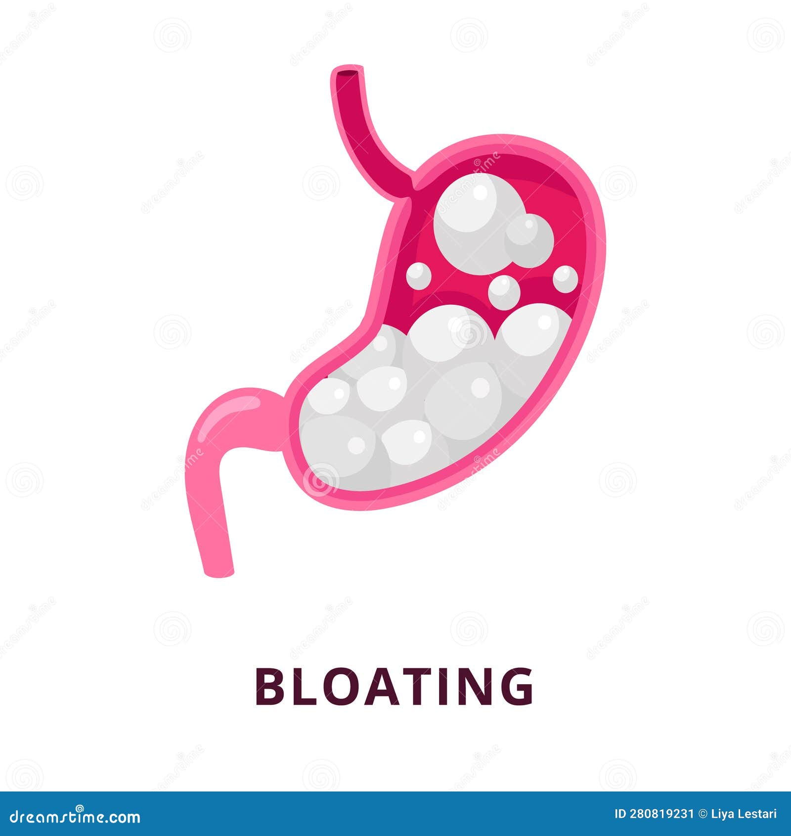 симпатичный мультфильм желудок, раздувающий газ внутренний орган боль ...
