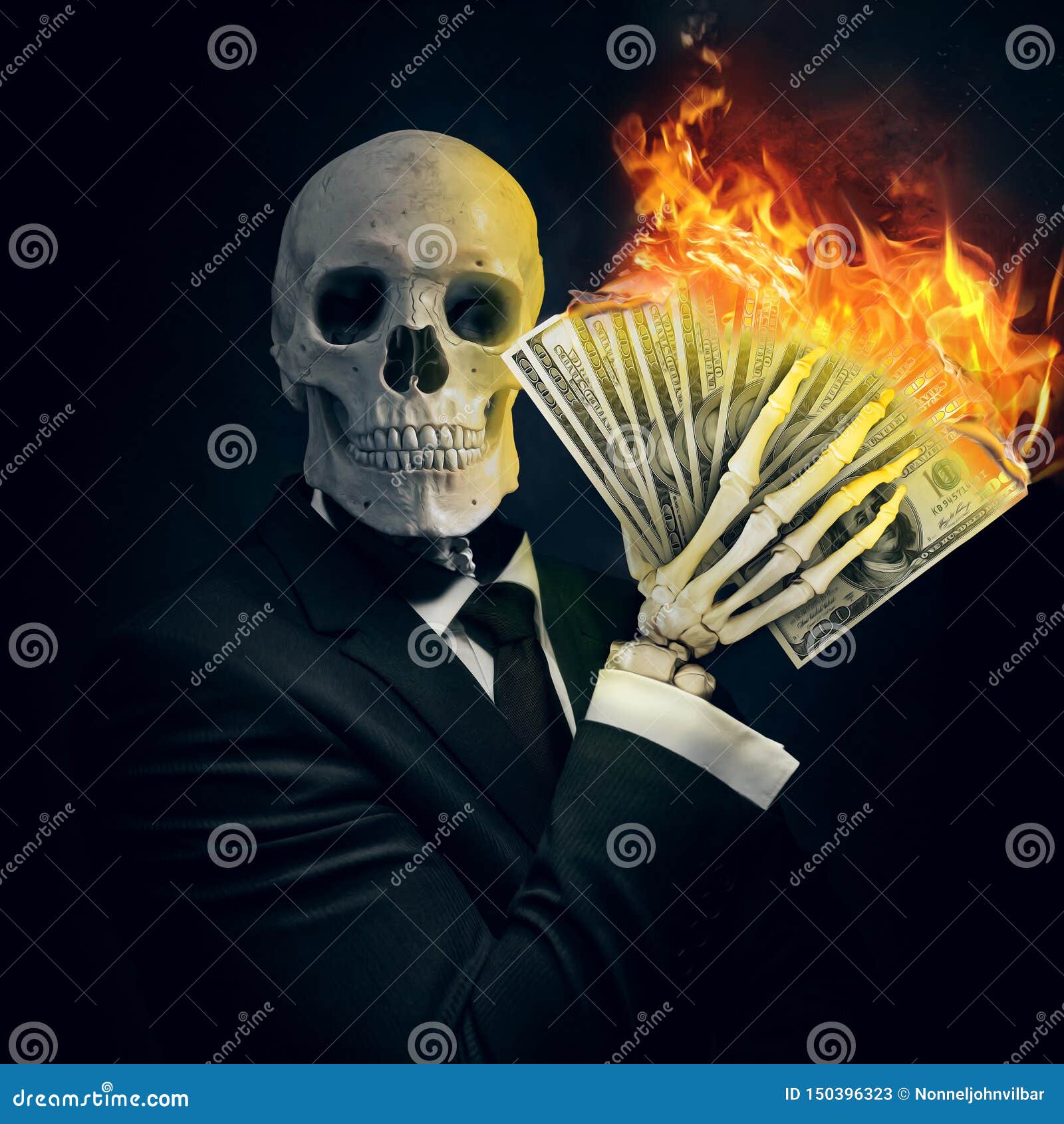 Рука скелета с деньгами