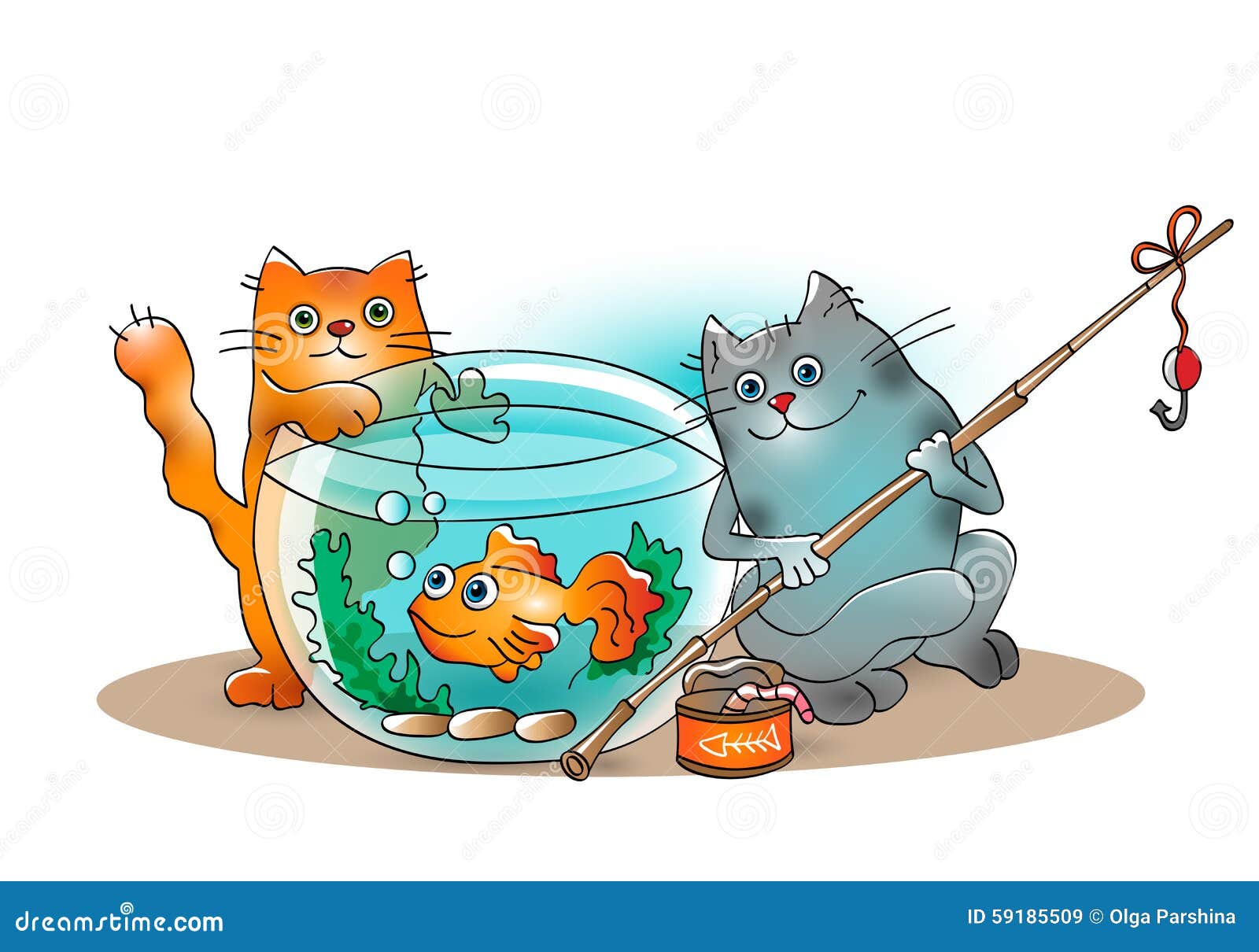 Кошка ловит рыбку в аквариуме