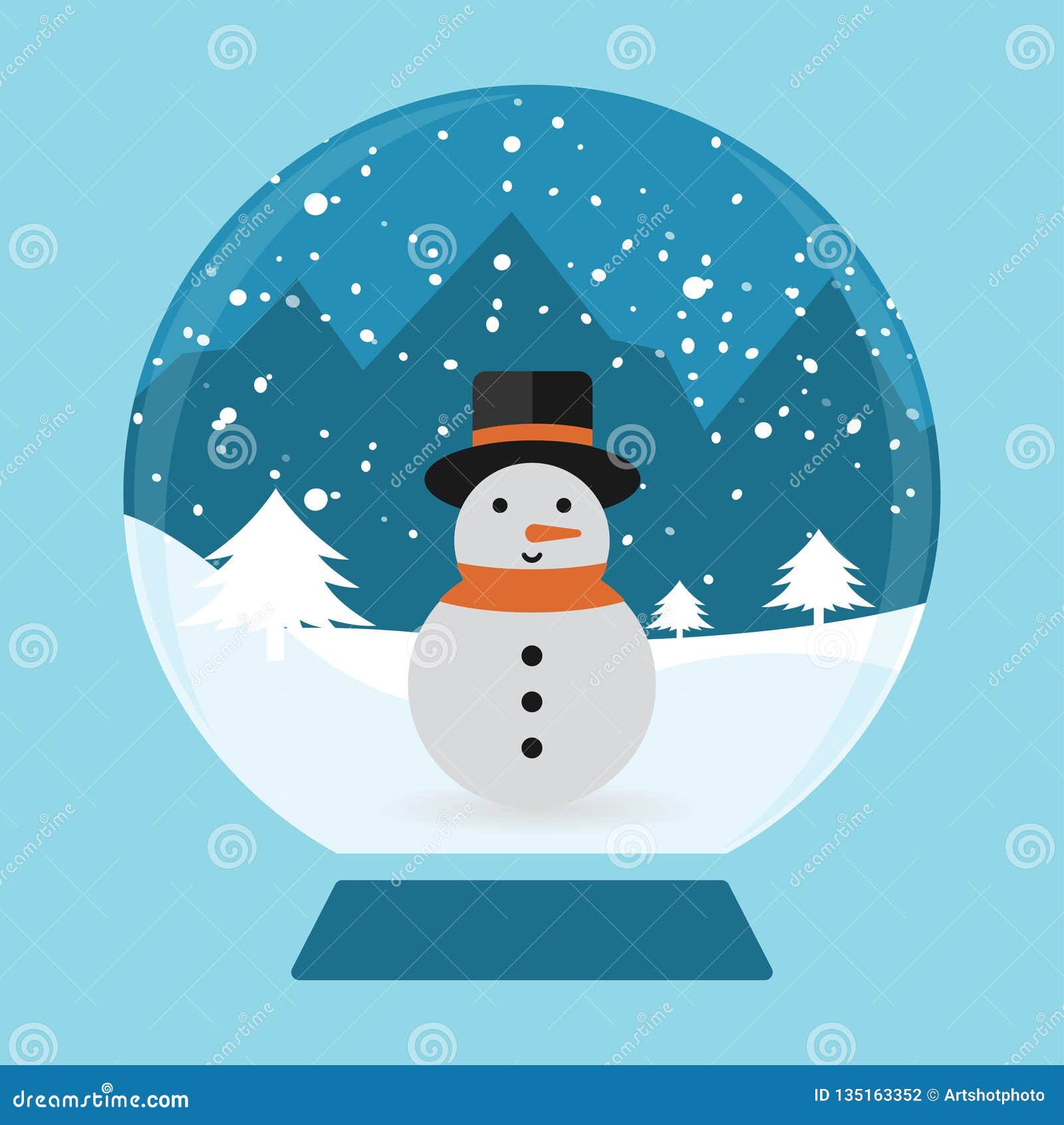Снеговик в Снежном шаре детский рисунок