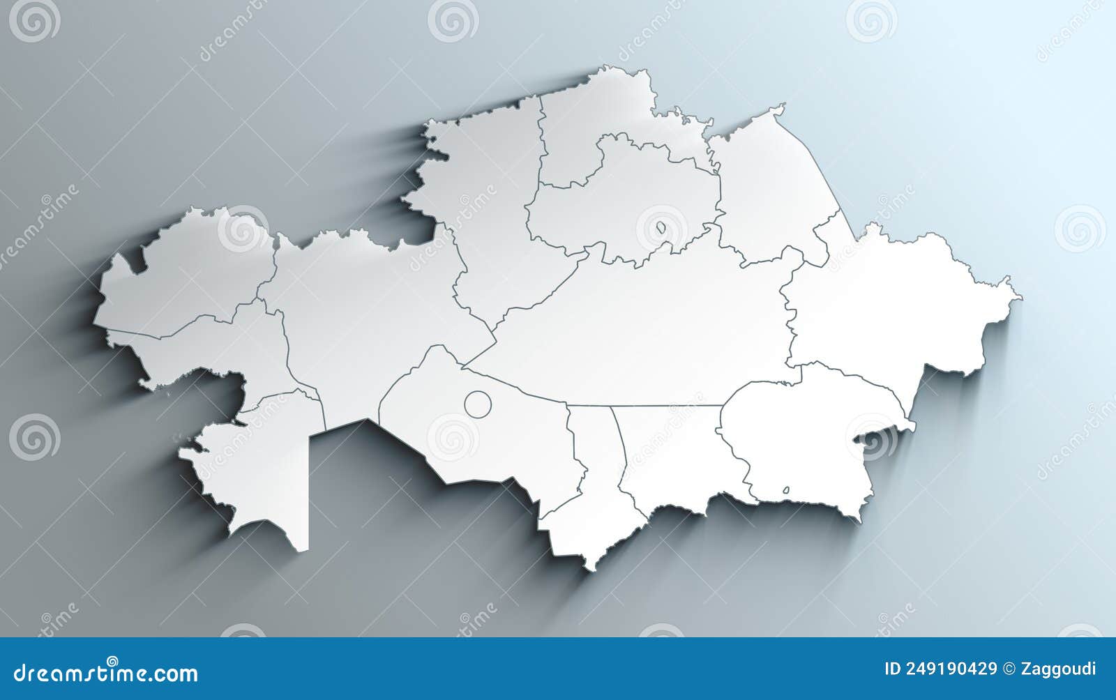 современная белая карта Казахстана с областями с тенью Иллюстрация ...