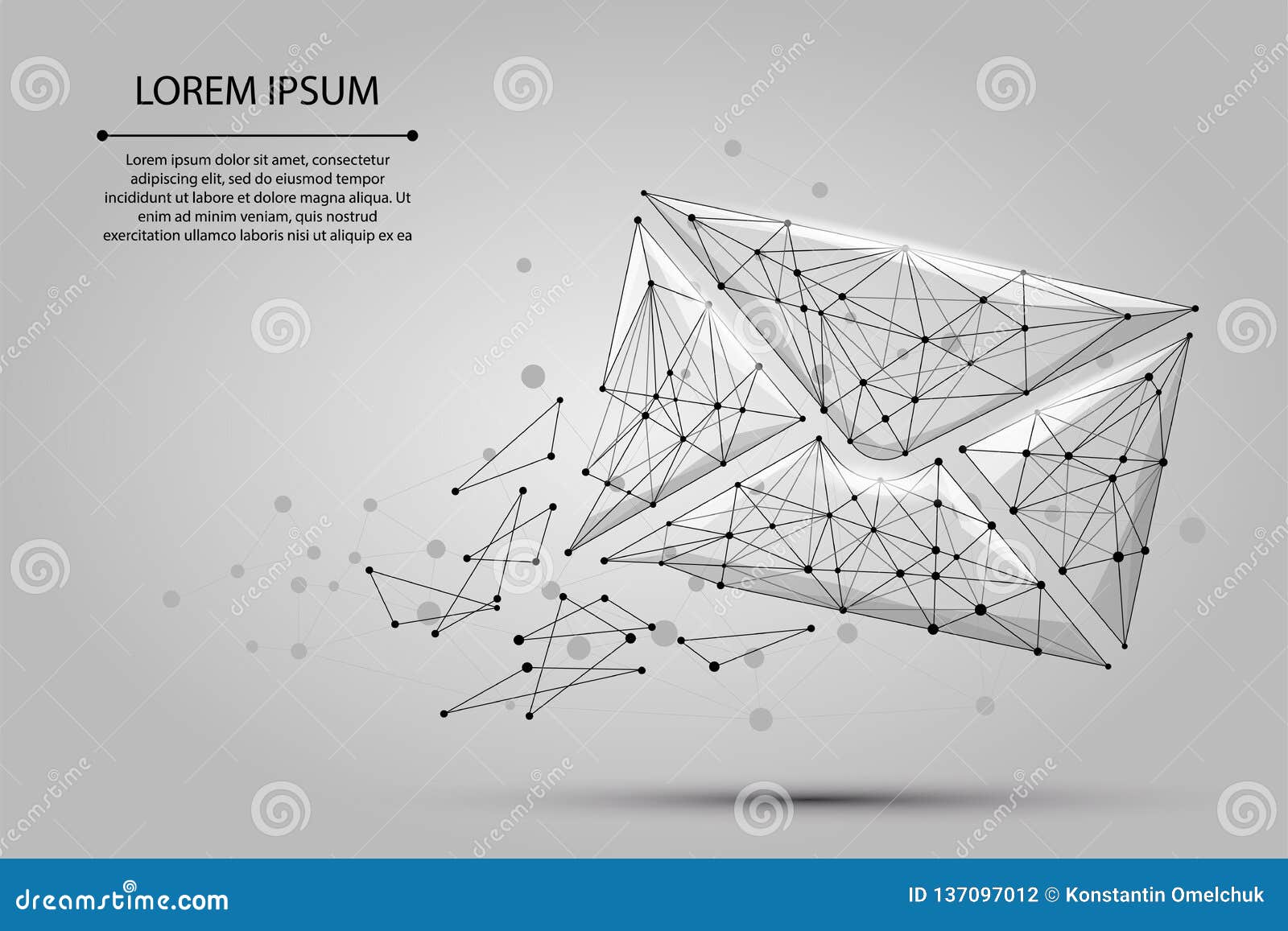 сообщение Полигональное wireframe цепляет конверт Низкая поли почта, письмо, электронная почта или другие иллюстрация или предпосылка концепции