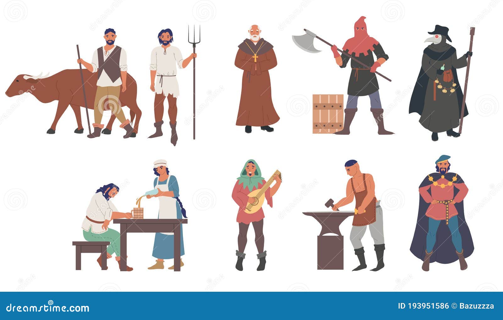 Средневековый самец мужчин и женщин иллюстрация лица мультфильма набор ...