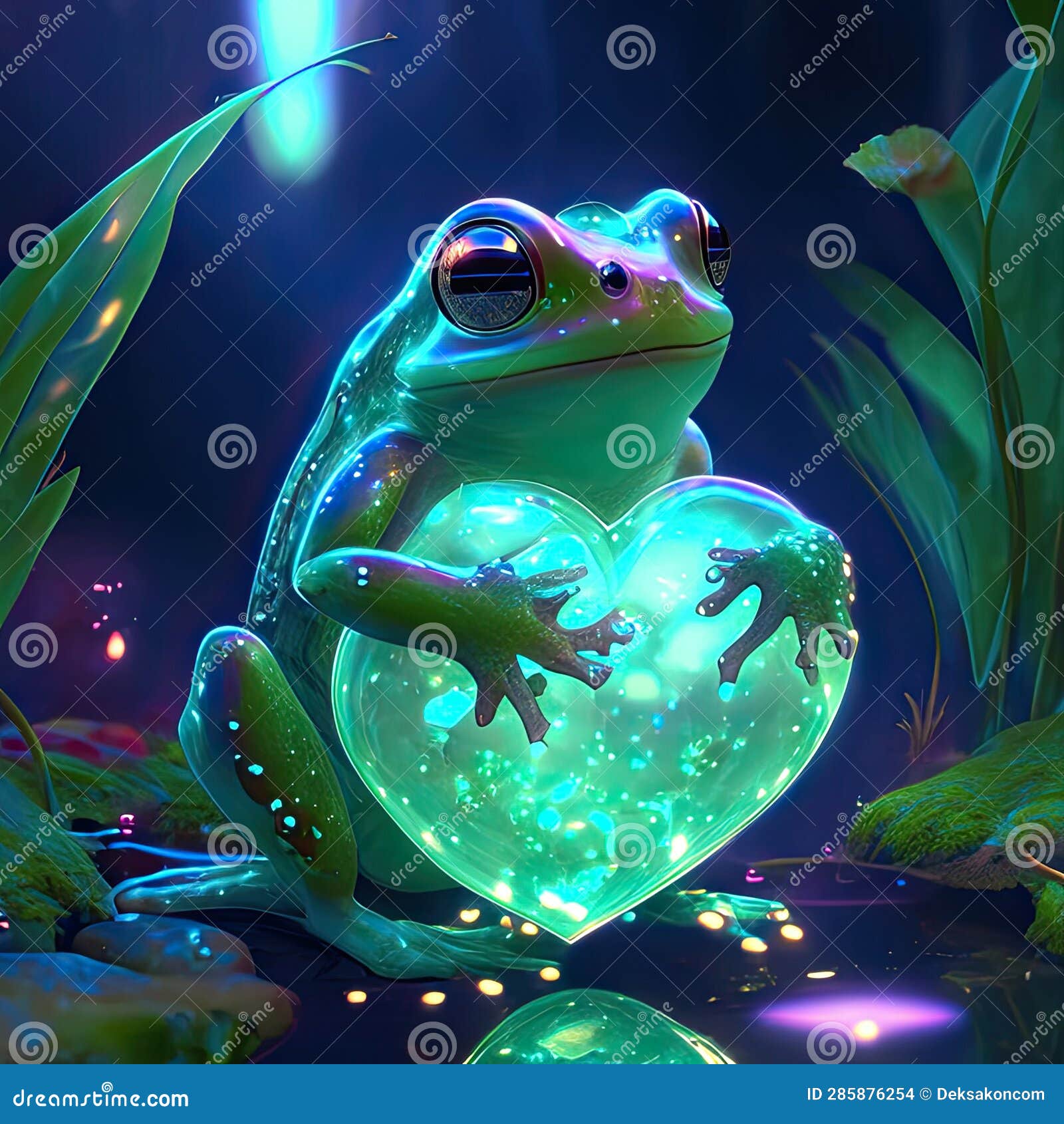 стеклянная лягушка обнимающая сердце лягушка в аквариуме с сердцем 3d ...