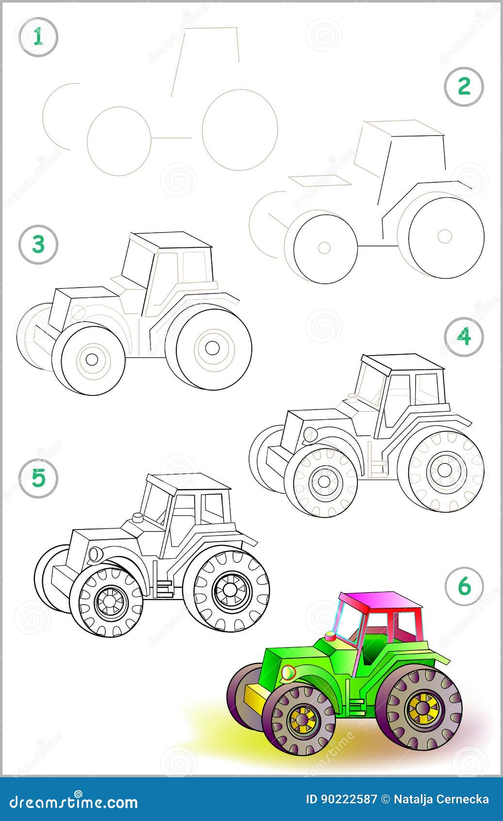Схема рисования трактора для детей