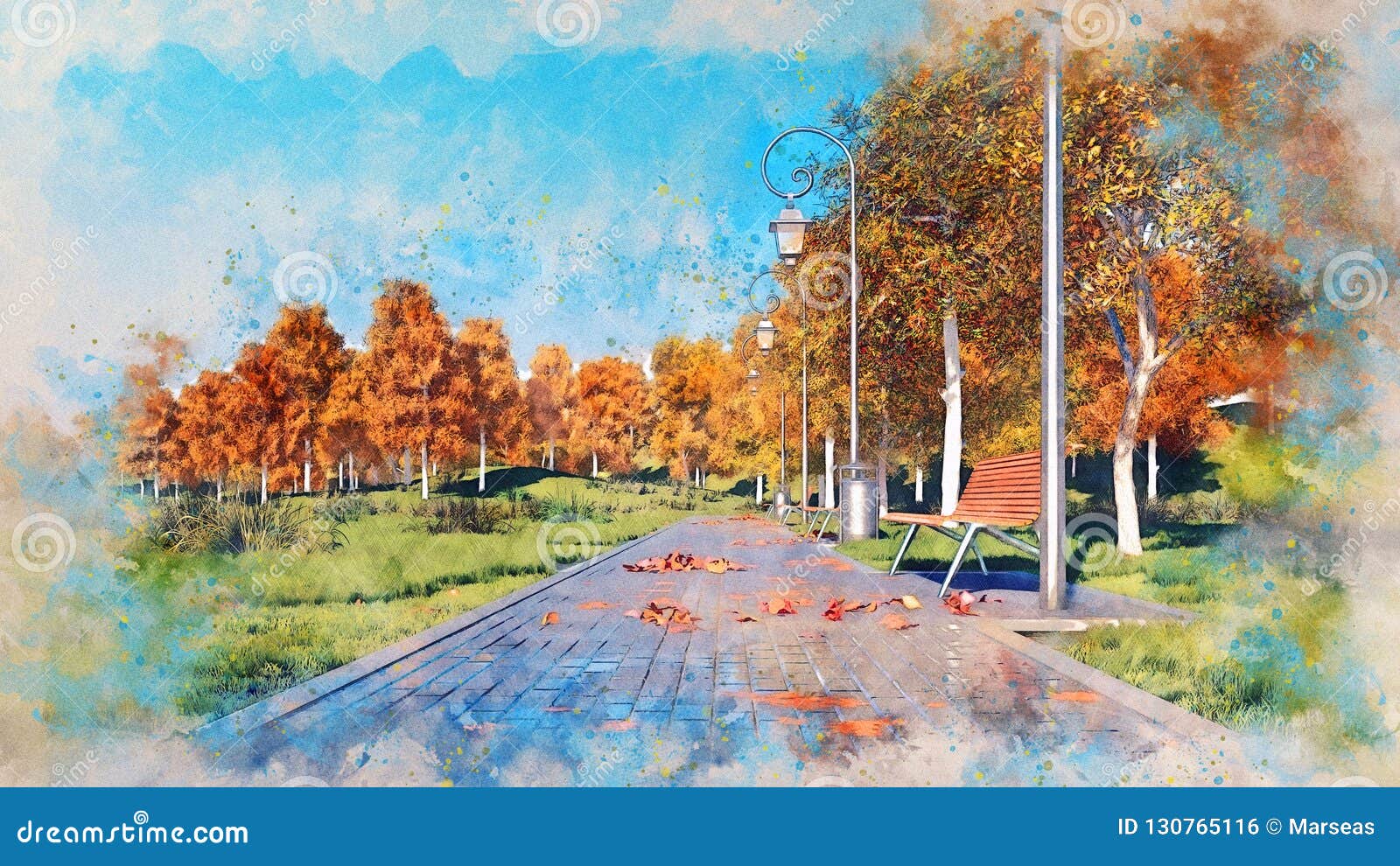 Дорожка в парке акварель
