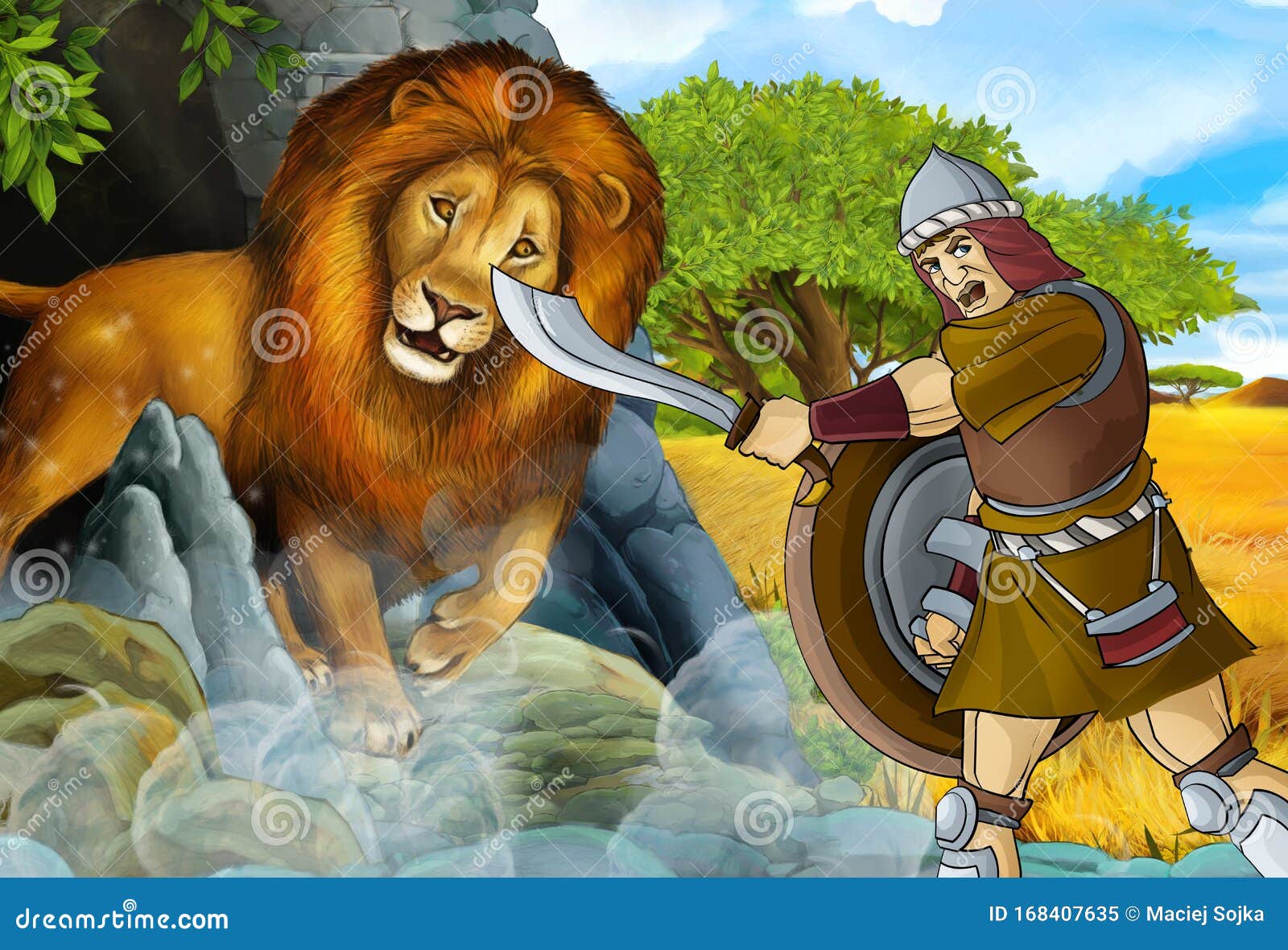 Рисунок где 2 воина и Лев